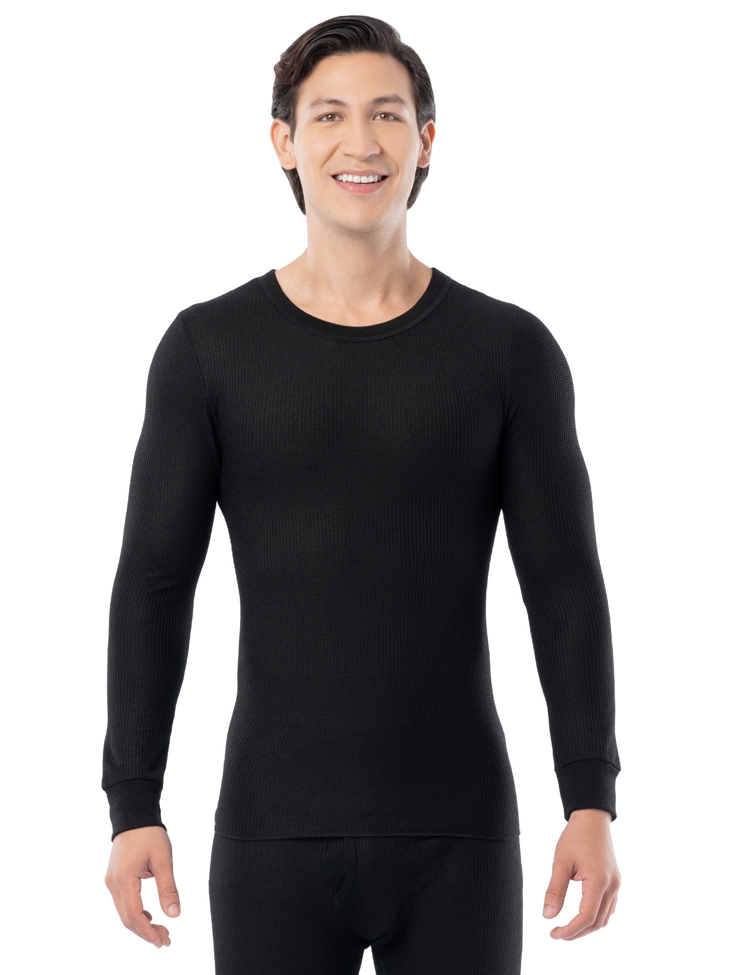 Fruit of the Loom Men's Thermal Waffle Crew Top (Black, 3-Pack) 0i5jn