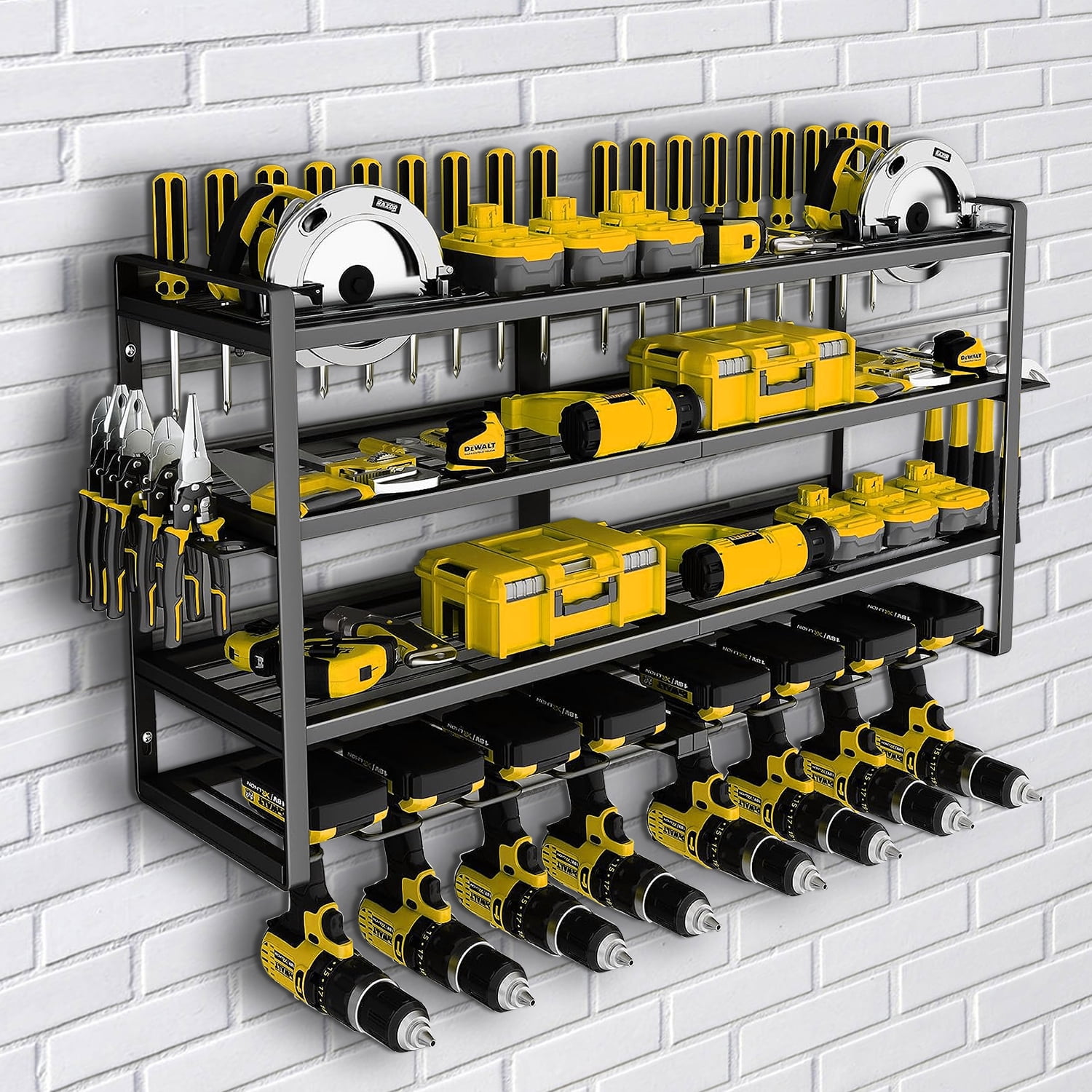 CATGOOD Power Tool Organizer, 4-Tier Wall Mount Storage Rack for 8 Drills, Heavy-Duty Metal Workshop Shelf (Black) jj1hx