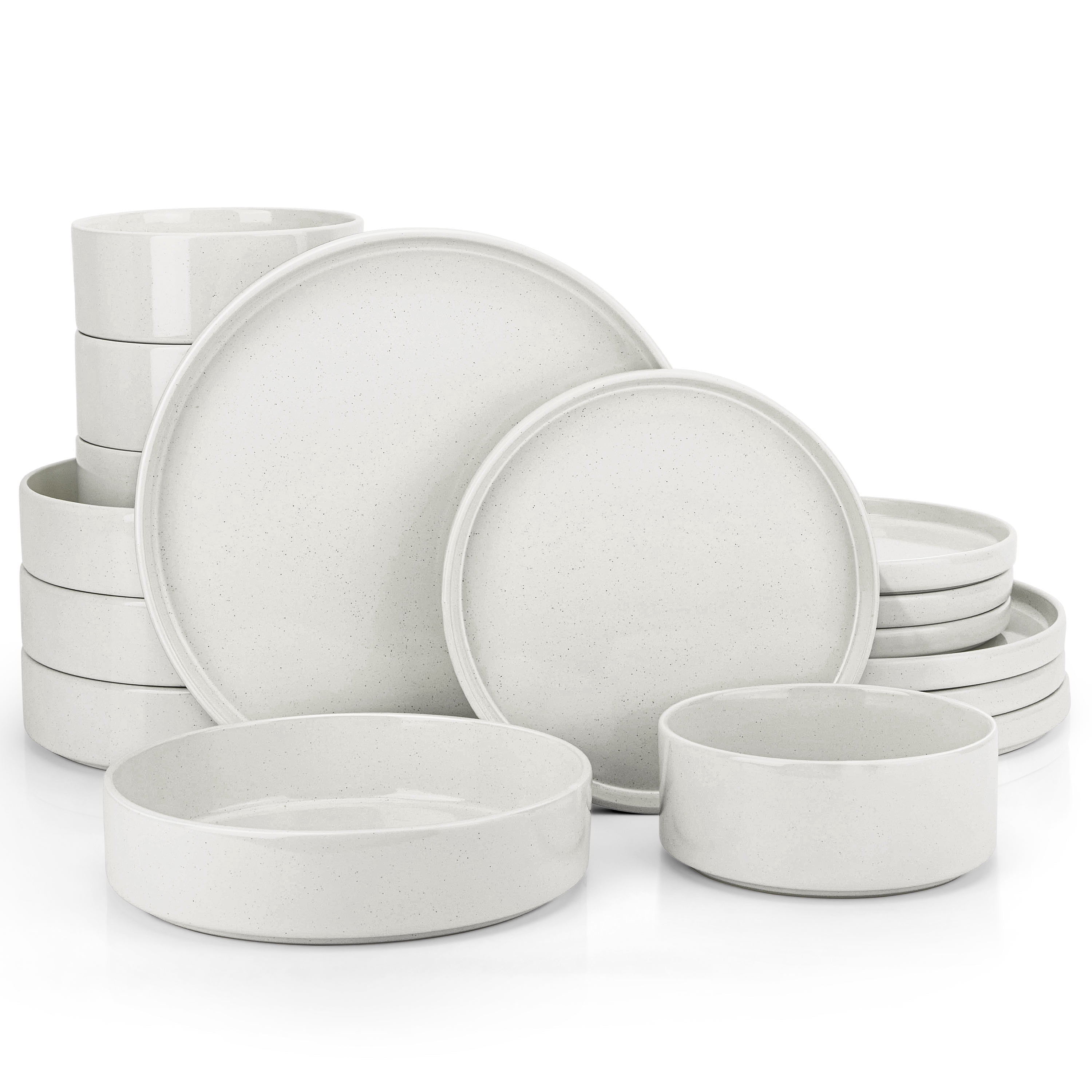 Vesteel 16-Piece Stoneware Dinnerware Set, Speckled Kitchen Dishes for 4 (Off-white, 16 Pieces) 4rt86
