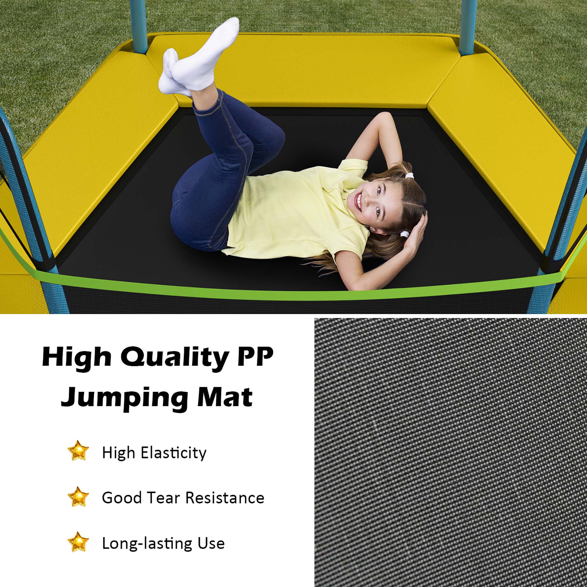 Costway 7 FT Kids Trampoline with Safety Enclosure Net and Padded Frame (Green, 7 ft) suyq4