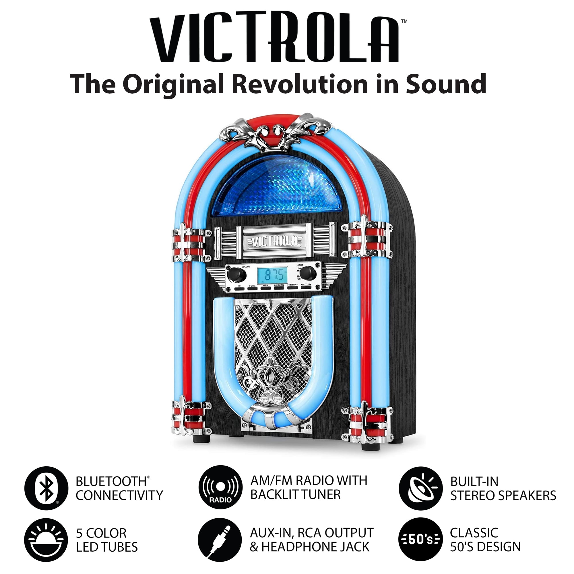 Innovative Technology Nostalgic Bluetooth Jukebox with LED Lighting (Silver) yktns - Image 3