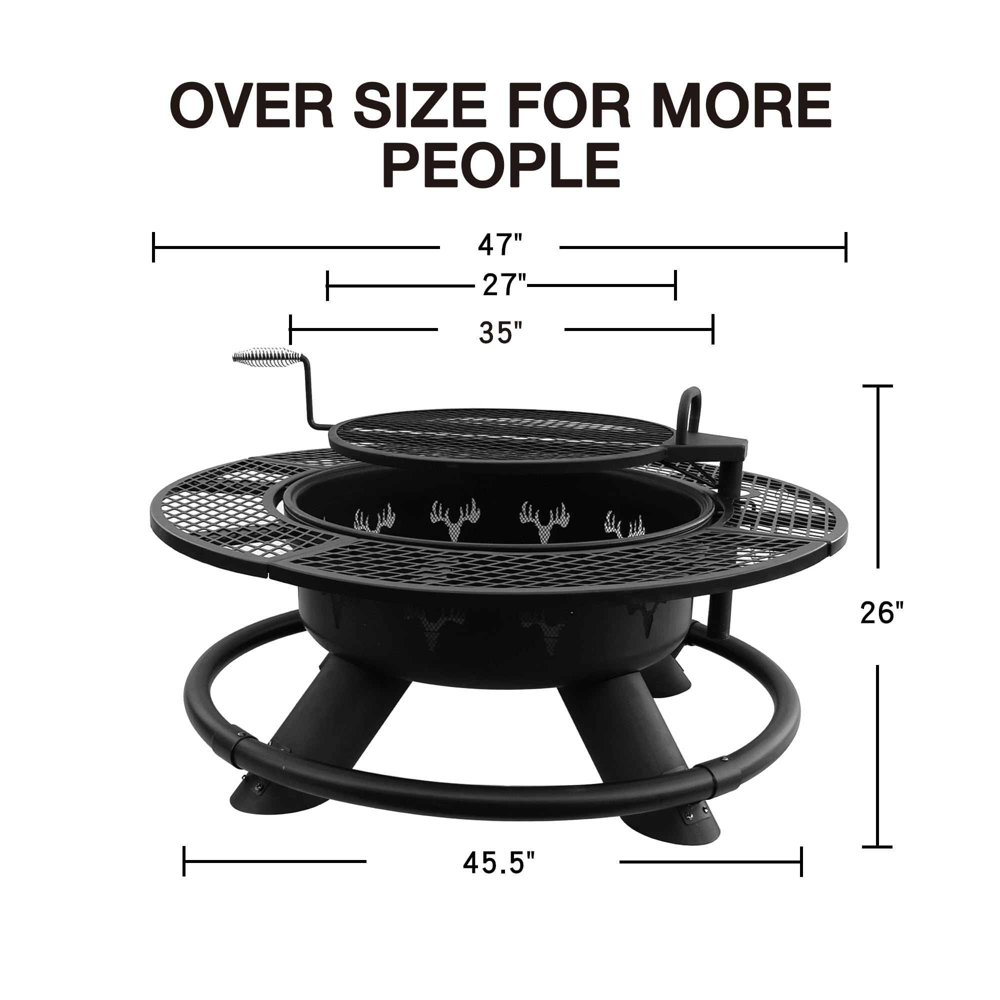 Bestier 47 in Outdoor Wood Burning Fire Pit with Swivel Grill Grate (Black, 47 in) elp2h