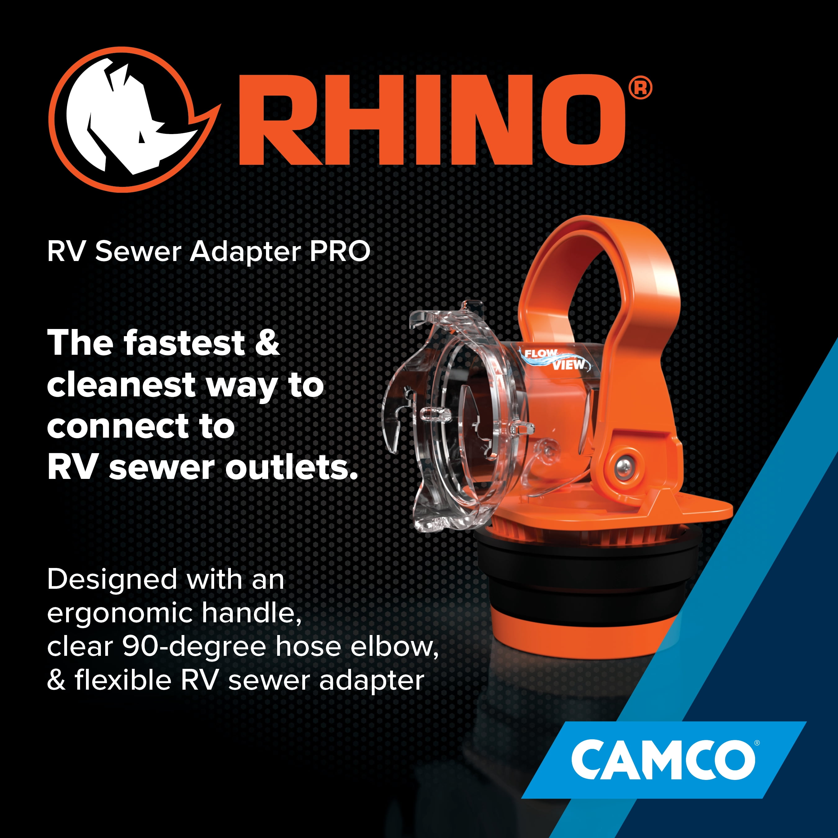 Camco Rhino RV Sewer Hose Elbow with Drain Lock Adapter (Orange, 1 Pack) 7zlkh