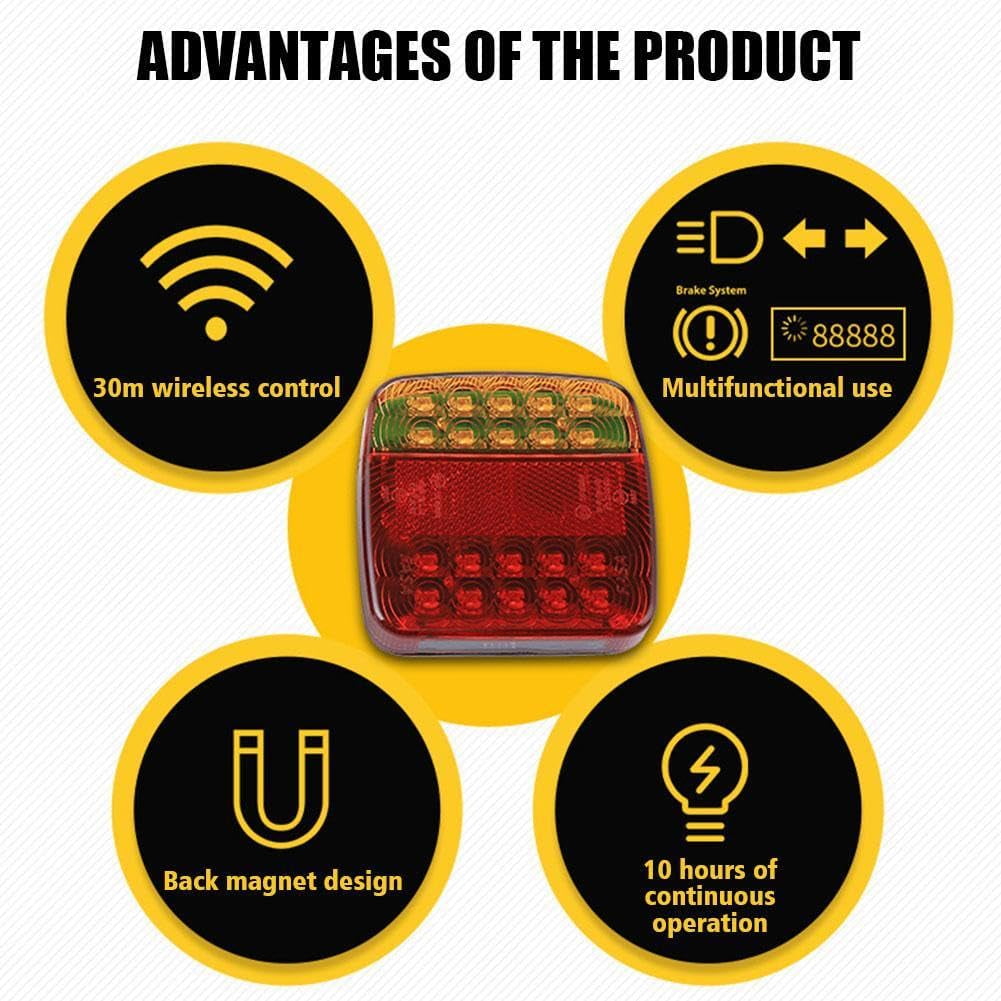 Ruroz Wireless LED Trailer Tail Lights, Magnetic Towing Light Kit with 7-Pin Transmitter (Red, 2-Pack) zvjk2