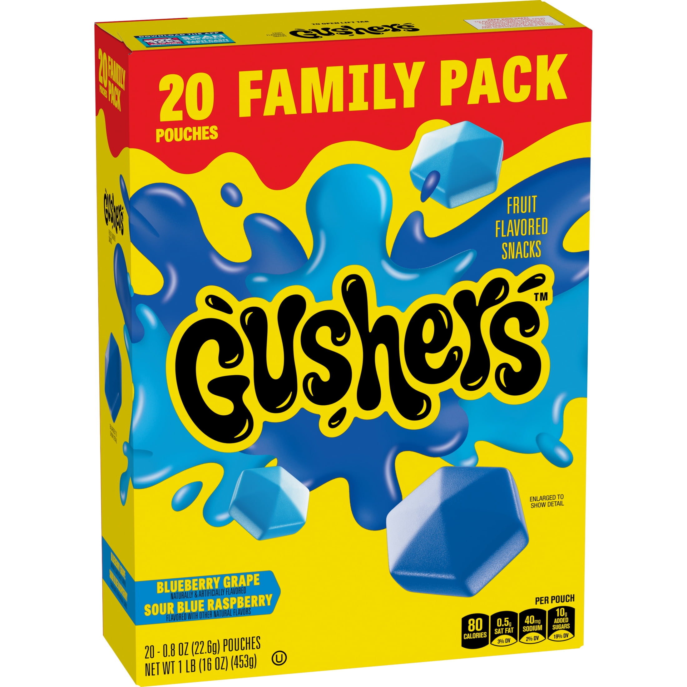 Gushers Fruit Flavored Snacks, Valentine's Day Edition, Juicy Center Chewy Treats (Blueberry Grape & Sour Blue Raspberry, 20 Ct, 16 oz) hr2nu