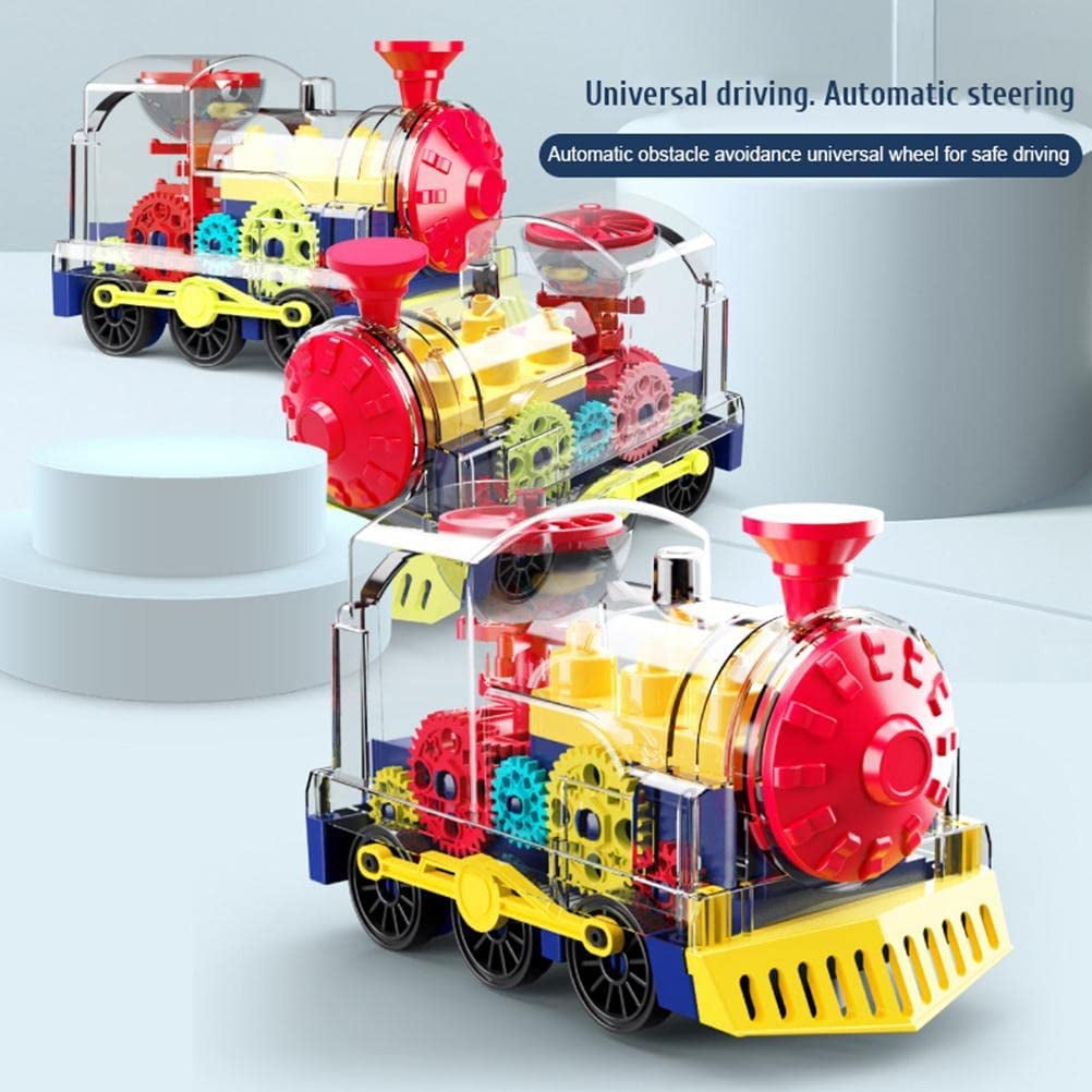 TiokMc Electric Gear Train Toy with Transparent Mechanical Design, Flashing Lights & Music (Clear, 6.7 in x 4.3 in x 3.5 in) tz6g9