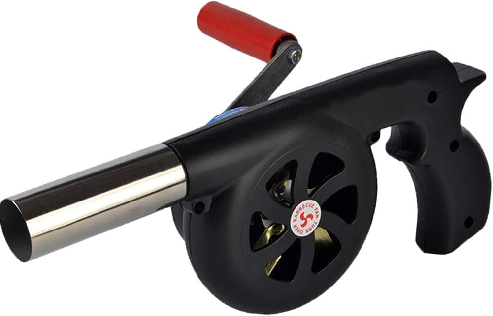 BYXAS Hand Crank BBQ Fan, Portable Manual Air Blower for Outdoor Grilling and Camping (Black, 11.4 in) 3pjbg