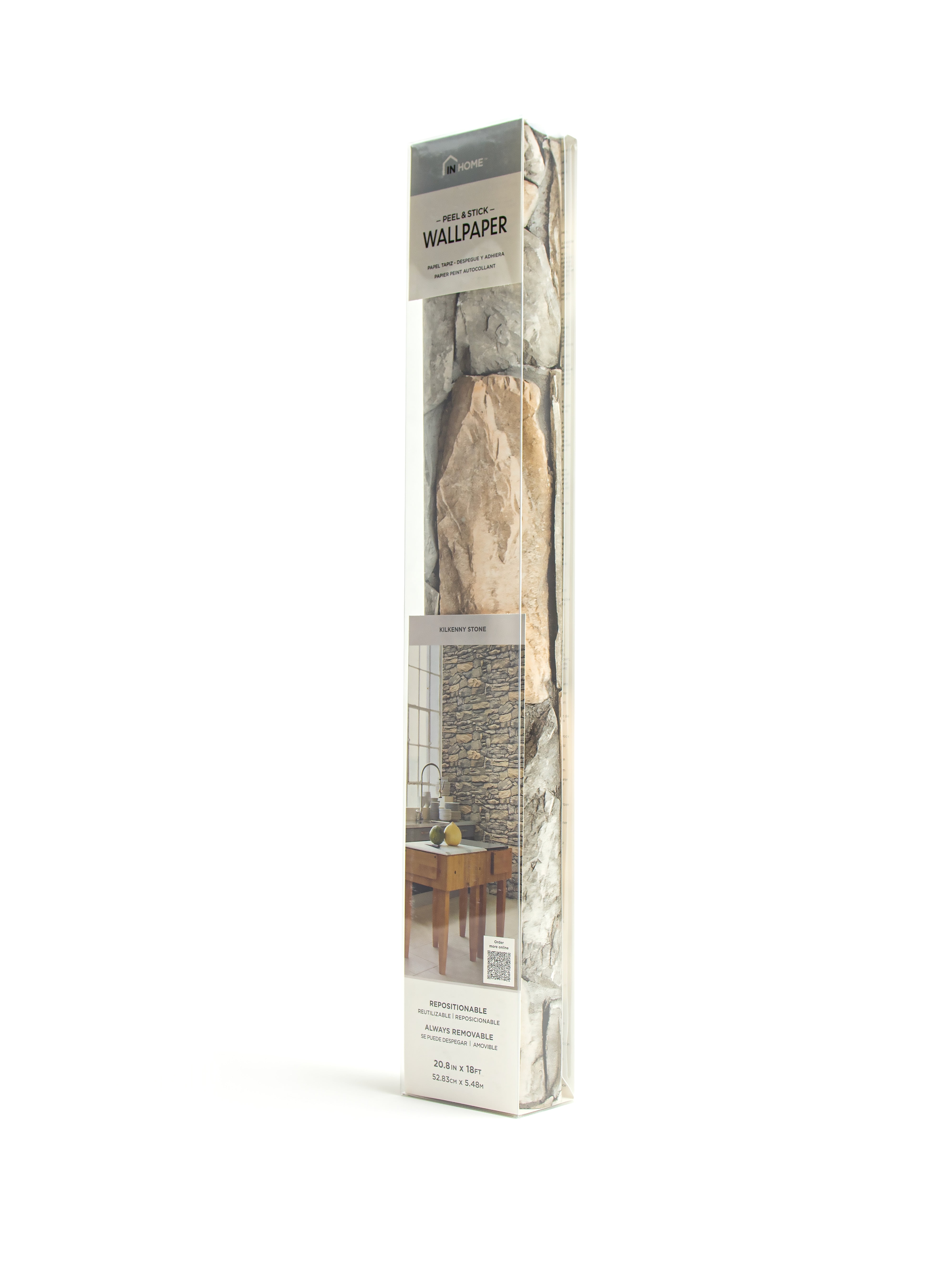 InHome Kilkenny Peel and Stick Vinyl Wallpaper, Realistic Stone Pattern, Removable Wall Decor (Grey, 216-in x 20.8-in) 42uhh