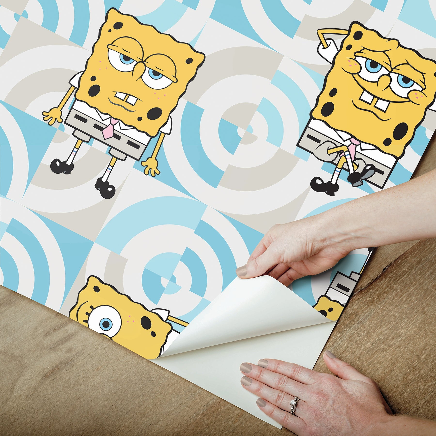 RoomMates SpongeBob SquarePants Funny Faces Peel and Stick Wallpaper (Blue, 18 in x 16.5 ft) uau4p