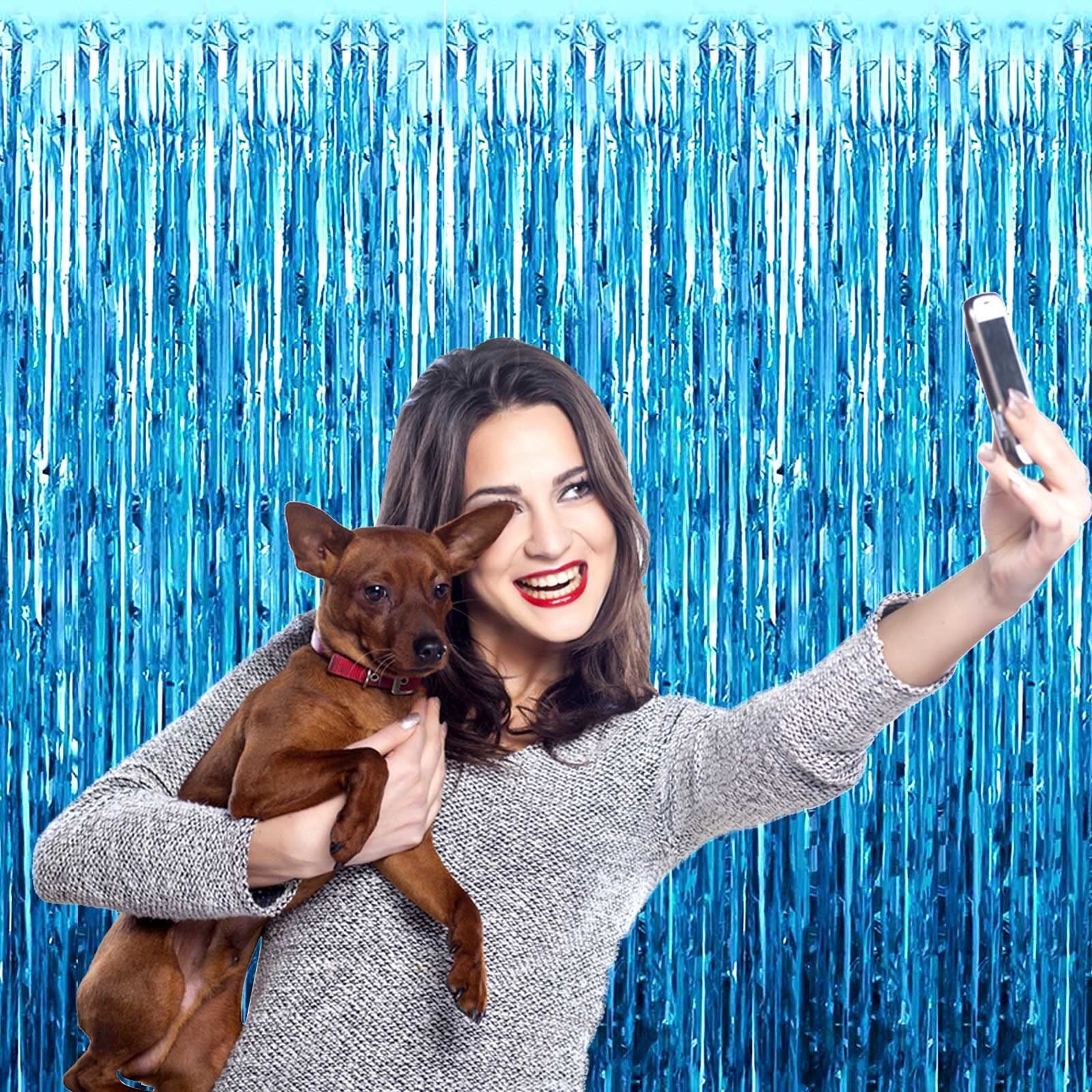 Gogcaro Foil Fringe Backdrop Curtains, Metallic Tinsel Streamers for Party Decorations (Lake Blue, 3 Pack, 3.2 ft x 9.8 ft) 8riwb