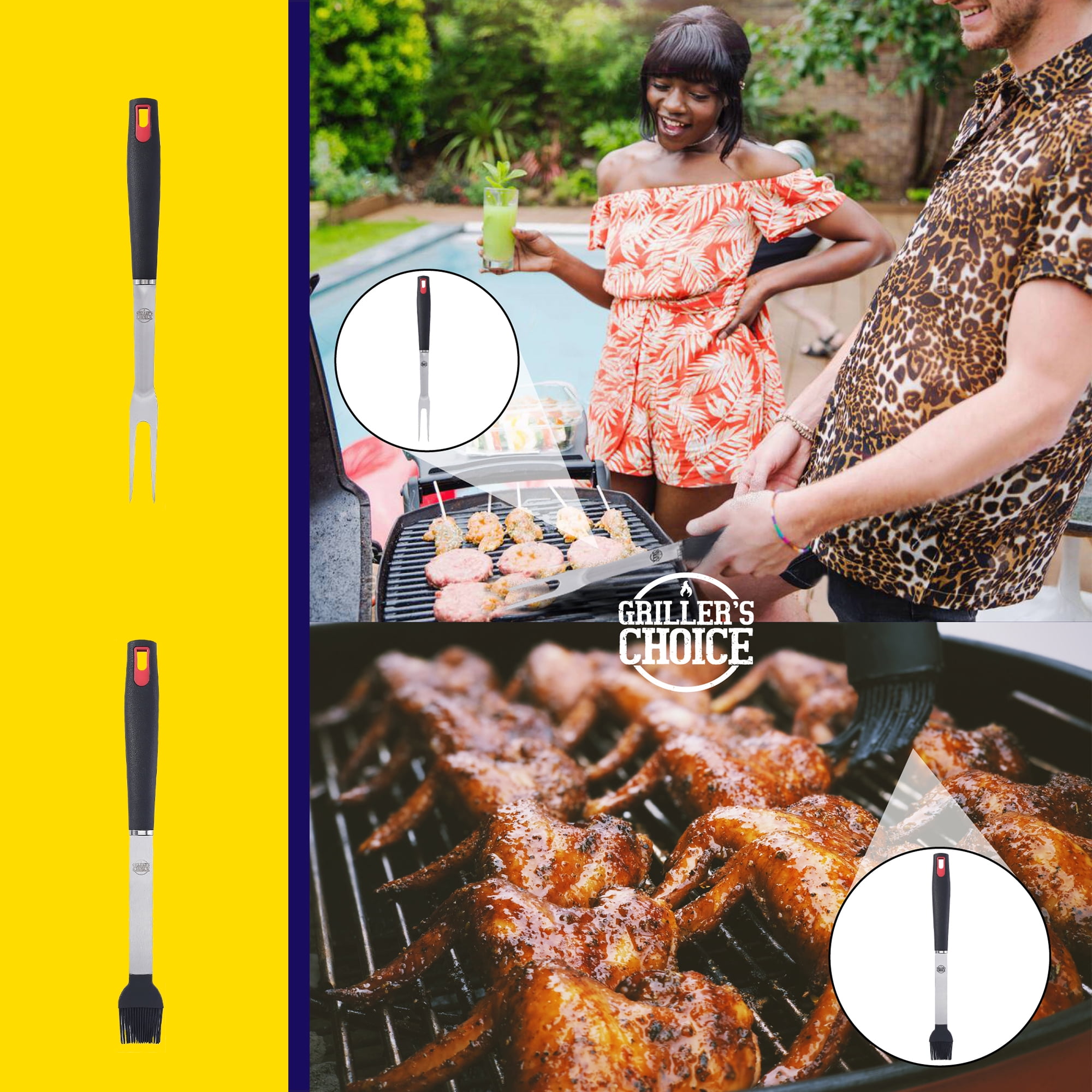 Grillers Choice BBQ Grilling Tool Set, Heavy-Duty Stainless Steel Utensils for Gas and Charcoal Grills (4-Piece Set) h8fih