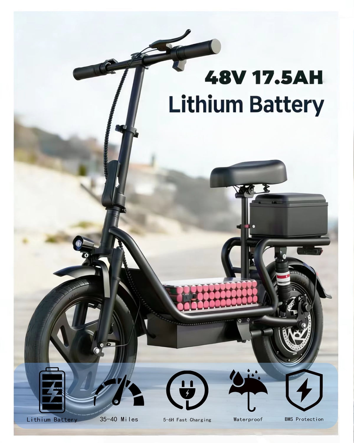 AVBDJOY Electric Scooter for Adults with Seat, Foldable Commuter Scooter, 1200W Motor, 35-Mile Range, 14-inch Tires (Black, 350 lb) jonl4