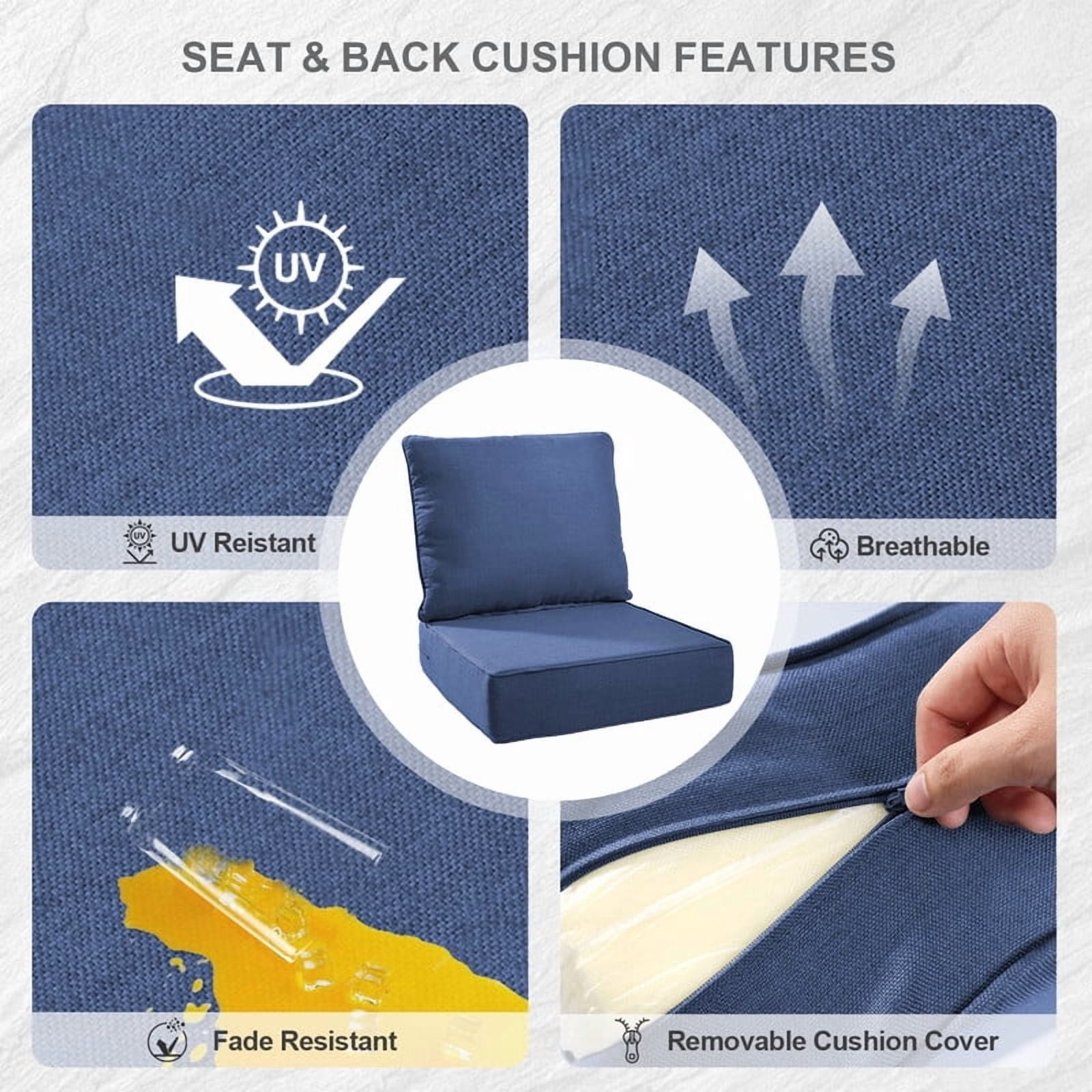 Bellefurn Luxury Outdoor Deep Seat Cushion Set, Waterproof & Fade Resistant Patio Furniture Cushion for Wicker Chairs and Sofas (Blue, 22 in x 24 in x 6 in) 4spxu