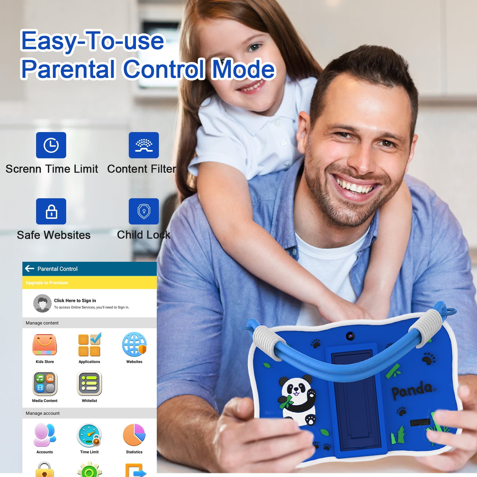 qunyiCO Kids Tablet 7 in Android 13 4GB RAM 32GB ROM Educational Learning Device with Protective Case (Blue, 7 in) fc3gh