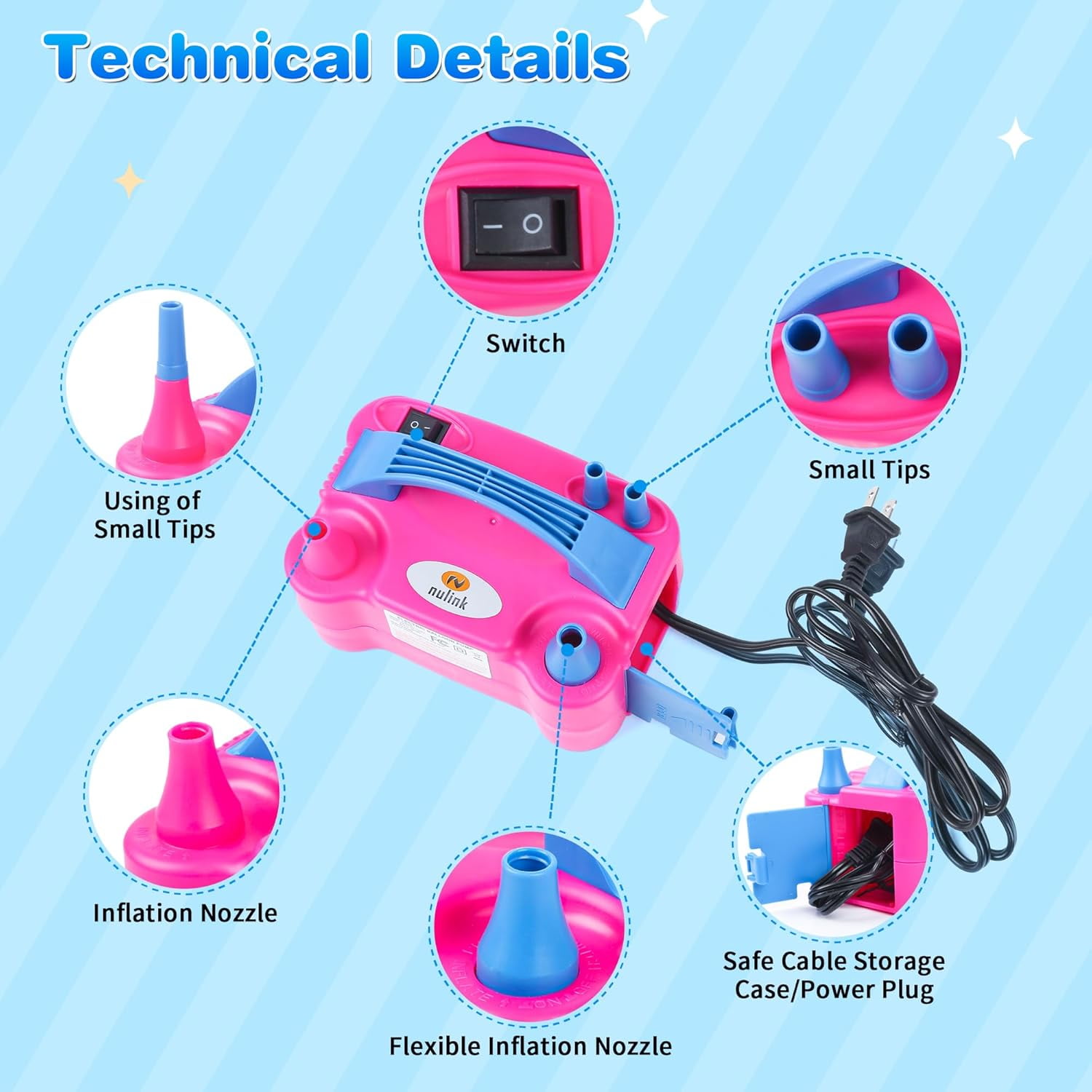 NuLink Electric Balloon Pump Dual Nozzle Inflator for Party Decorations (Purple, 1 Unit) ieq4a