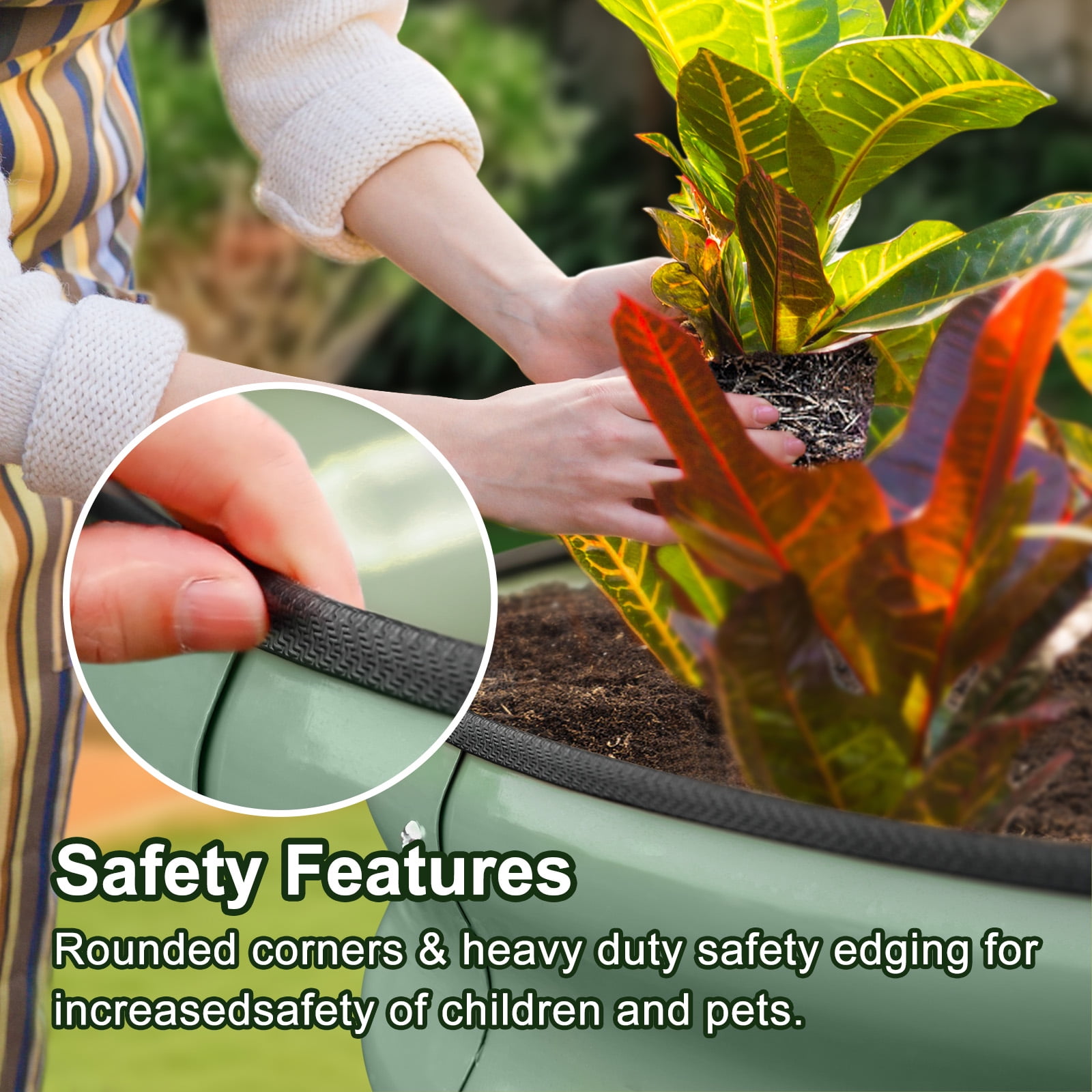 Hoofun Raised Garden Bed Kit, Oval Metal Outdoor Planter with Rust Resistant Coating (Olive Green, 8ft x 2ft x 17in) 0jeg0