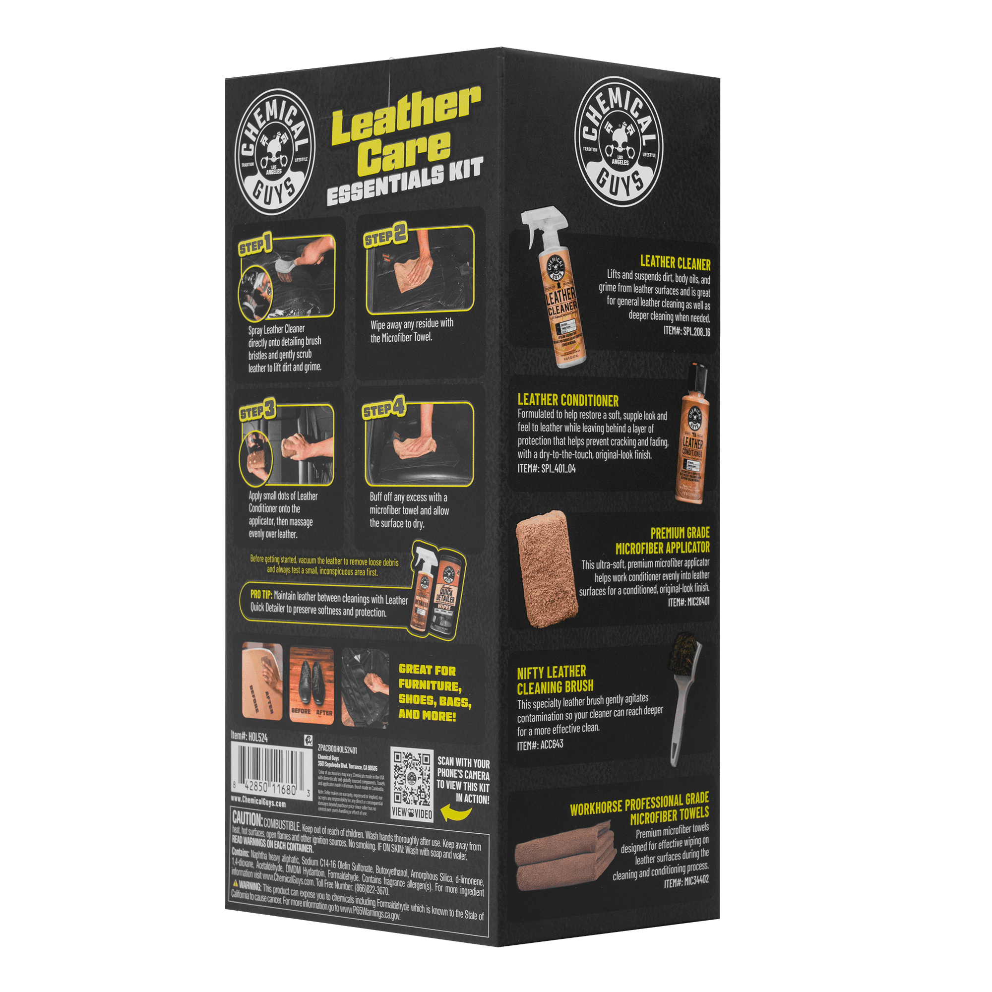 Chemical Guys Leather Care Essentials Kit (6-Piece Set, 20 fl oz) qa3yp