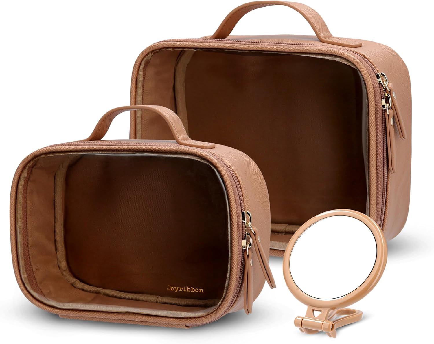Joyribbon Travel Cosmetic Bag Set, Waterproof Toiletry Organizer with Clear TPU Window (Nude, 3 Piece Set) bw7eo