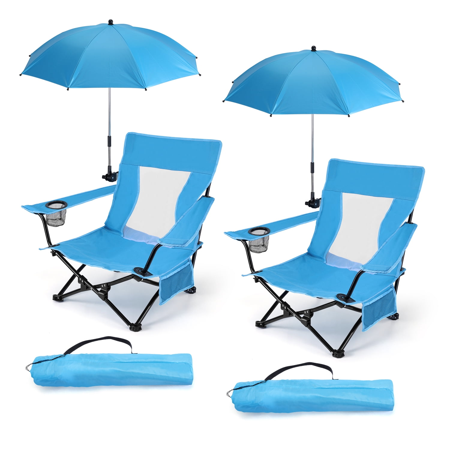 Walchoice Folding Beach Chair with Adjustable Umbrella (2 Pack, Blue, 30.7 in Wide Seat) nd0as
