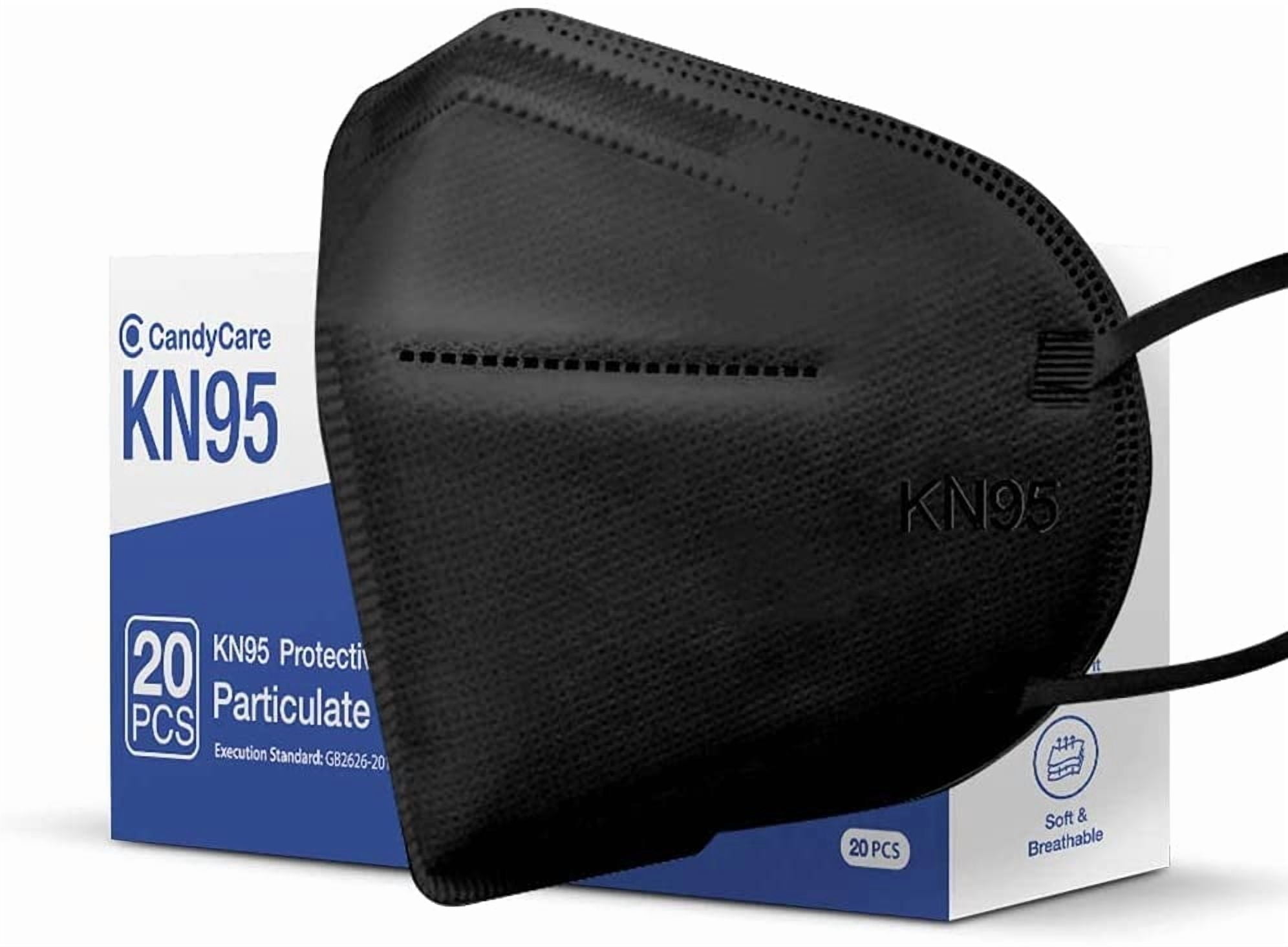 CandyCare KN95 Protective Face Mask Breathable Multi-Layer Filtration (Black, 20 Pack) dy1ea
