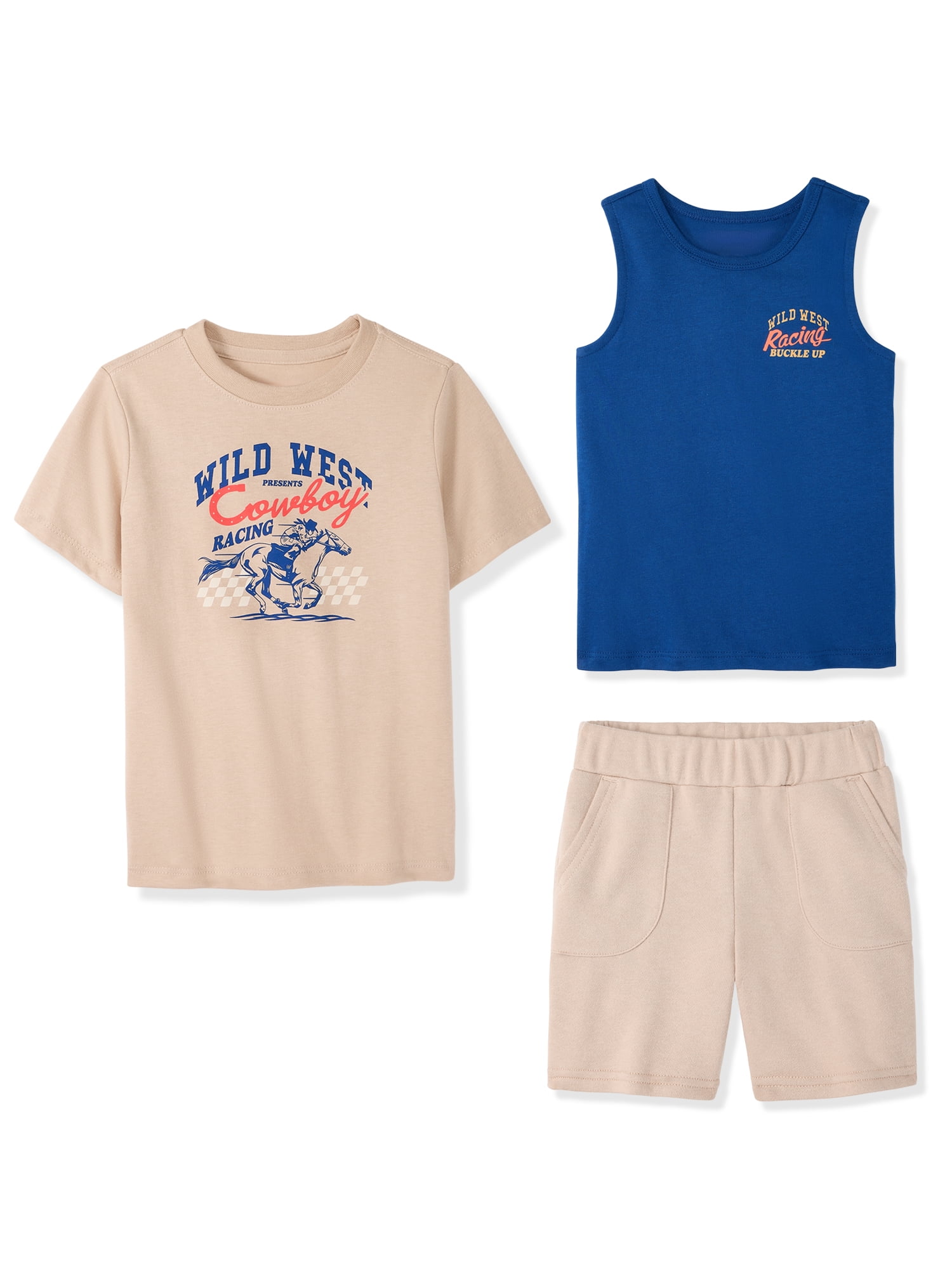 Garanimals Baby & Toddler Boy 3-Piece Outfit Set, Graphic T-Shirt, Tank Top & Pull-On Shorts (Blue, 0-6T) grfbq