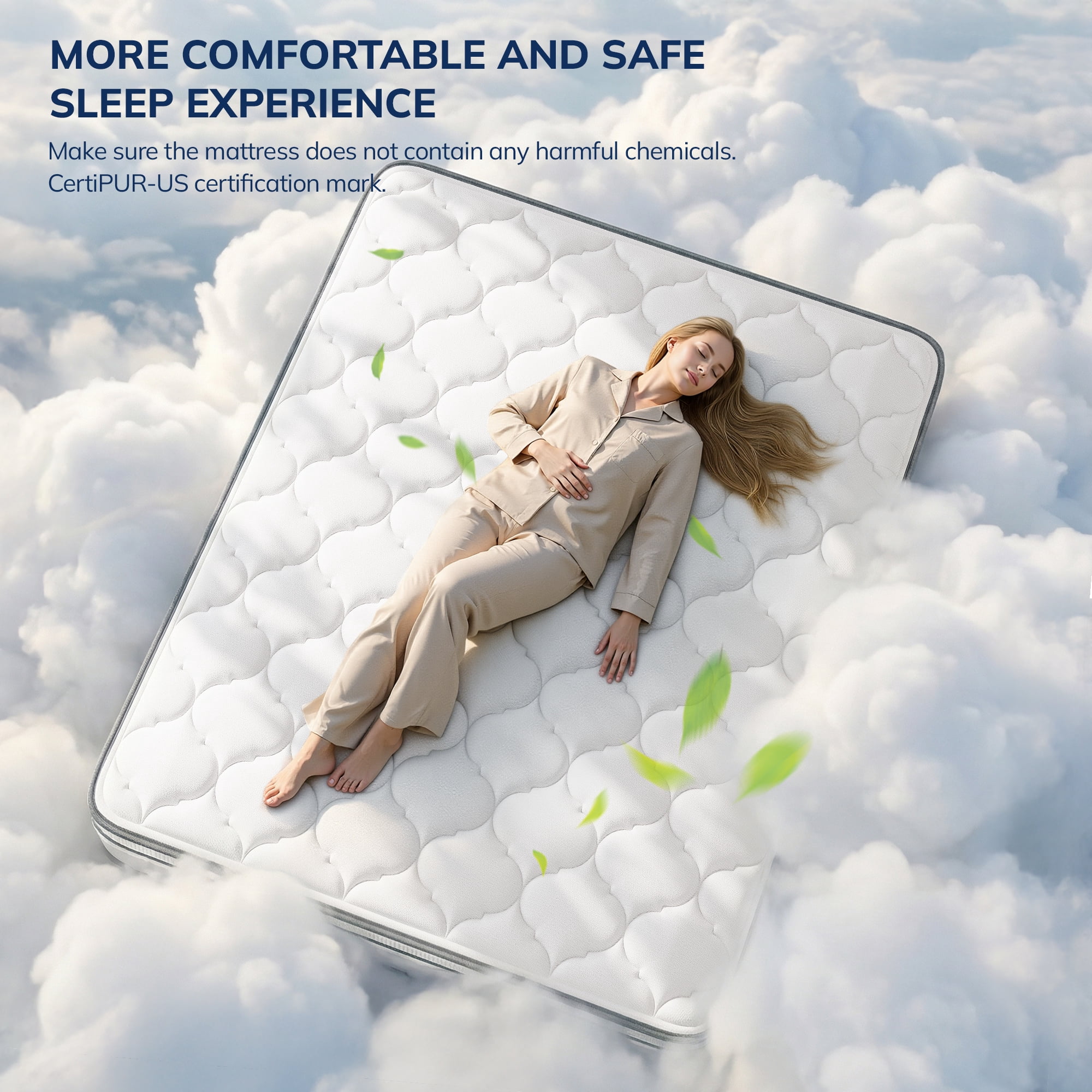 SleepSync Hybrid Memory Foam & Pocket Spring Mattress (White, 12 in Queen) 47ud1