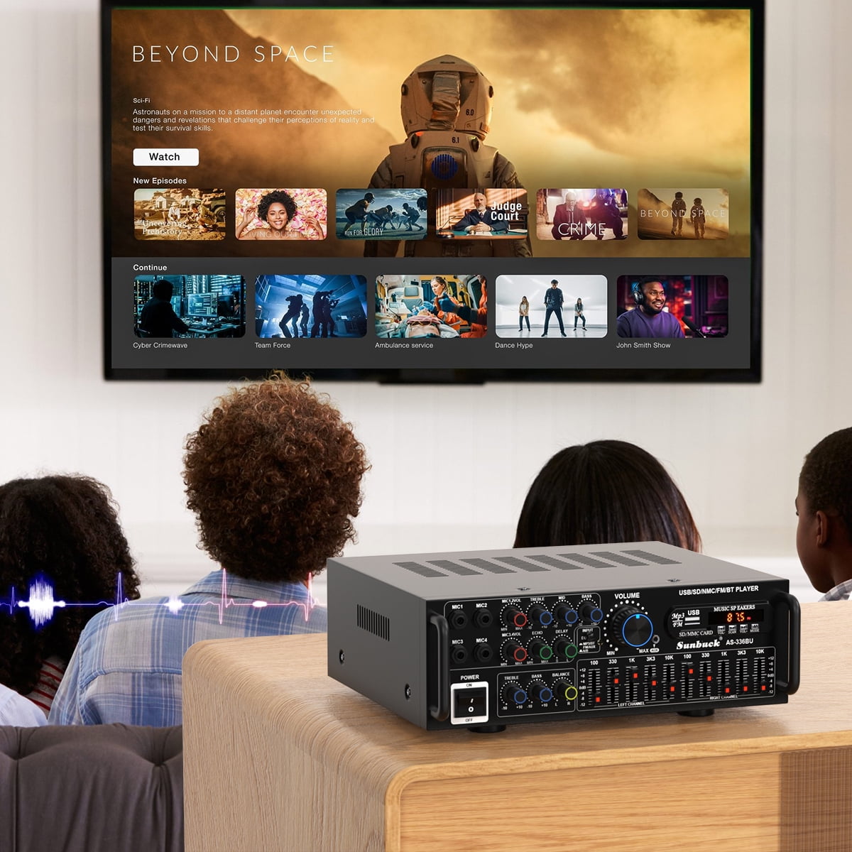 Topteng Stereo Receiver Amplifier with Bluetooth 5.0, 2000W HiFi Home Theater Audio System, 4 Mic Inputs, FM, USB, SD, AUX (Black, 11.4x3.7x9.4 in) dacqh