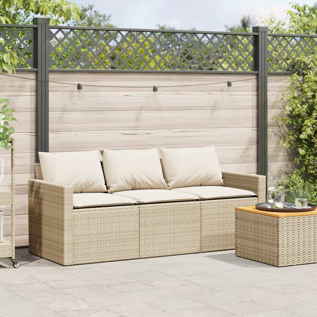 vidaXL 3-Seater Patio Sofa with Cushions (Beige, 74.8 in x 25.6 in x 26.8 in) ewzyw