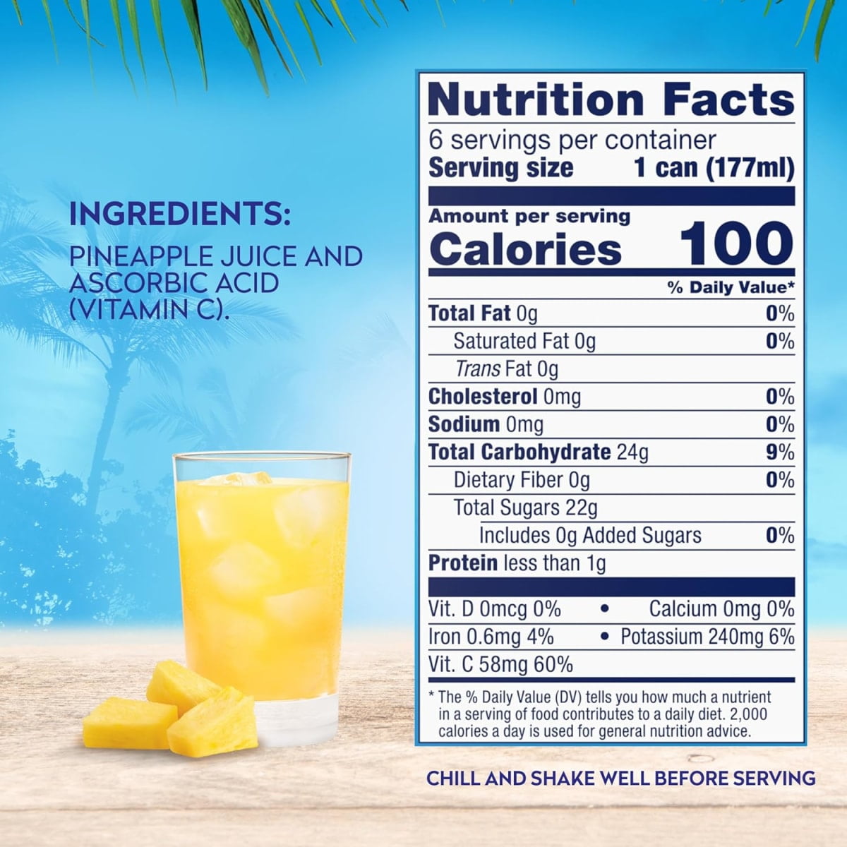 Dole All Natural Pineapple Juice, Refreshing Fruit Drink (6 fl oz, 6 Count) iv0vs