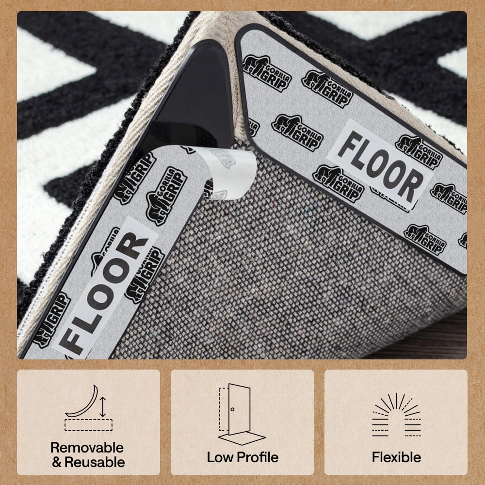 Gorilla Grip Rug Gripper Pads for Hardwood Floors, Non-Slip Adhesive Carpet Anchors (8 in x 6.5 in, 8 Pack) at1xw