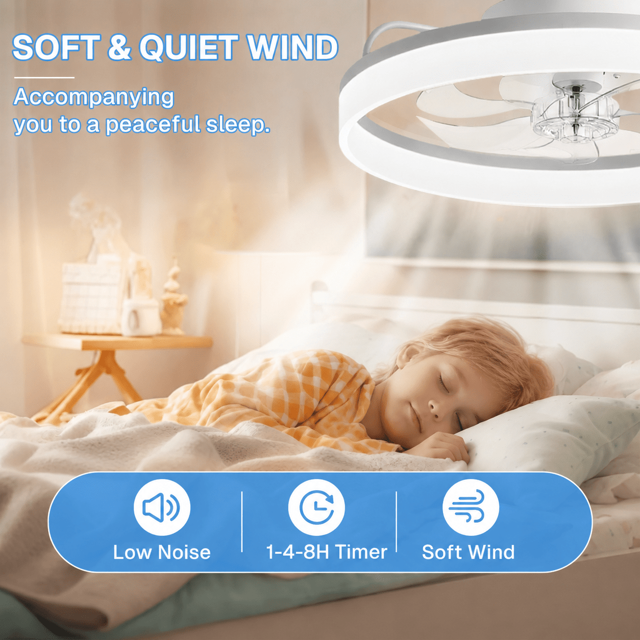 Behome 20 in Low Profile Ceiling Fan with LED Light, Remote & APP Control, Flush Mount, 6-Speed Reversible Motor (White, 20 in) ws3s3