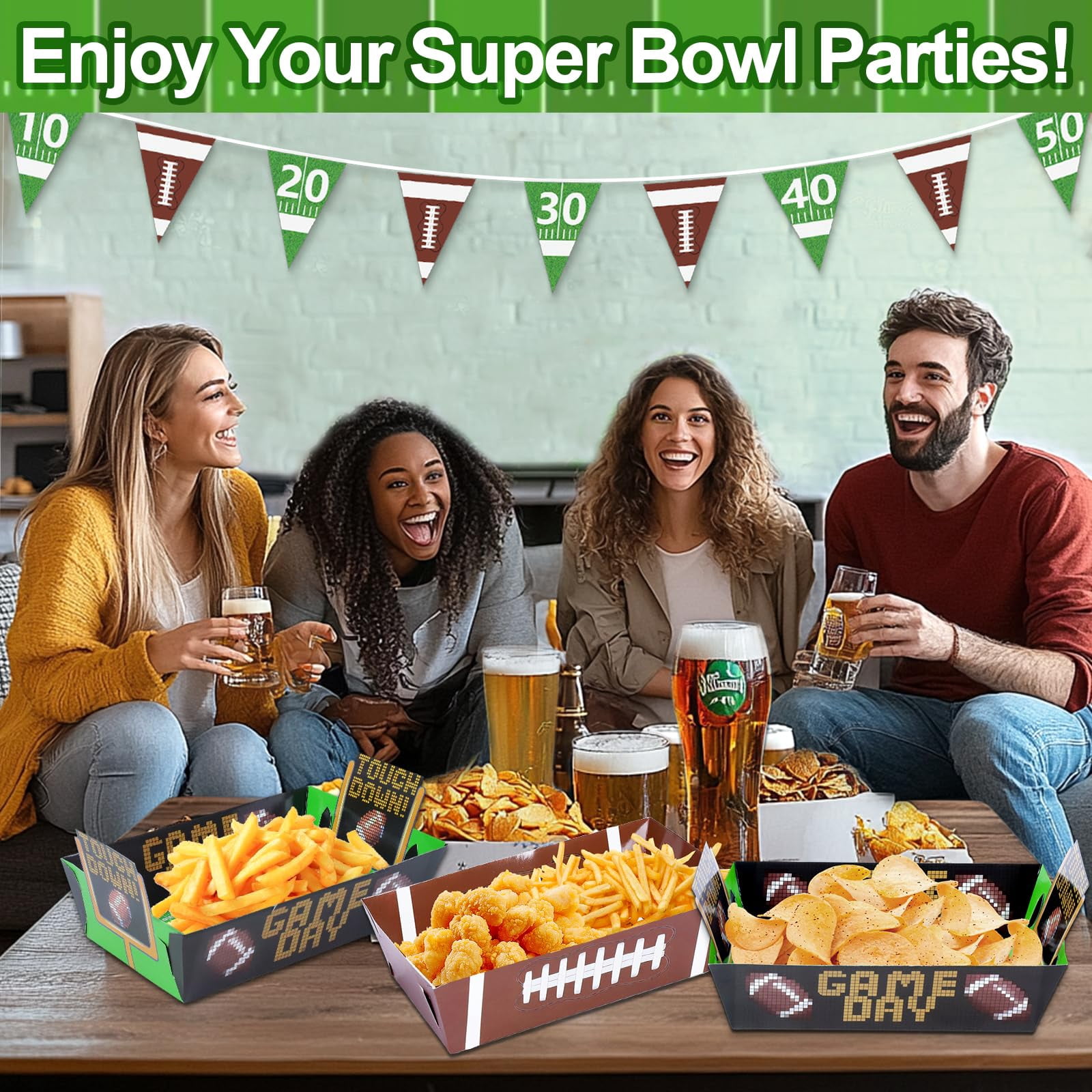 ANTIC DUCK Football Party Food Trays, Disposable Paper Serving Plates for Game Day and Sports Themed Events (Green, 24 Pack, 8.5 x 7 x 2.2 in) cpqkw