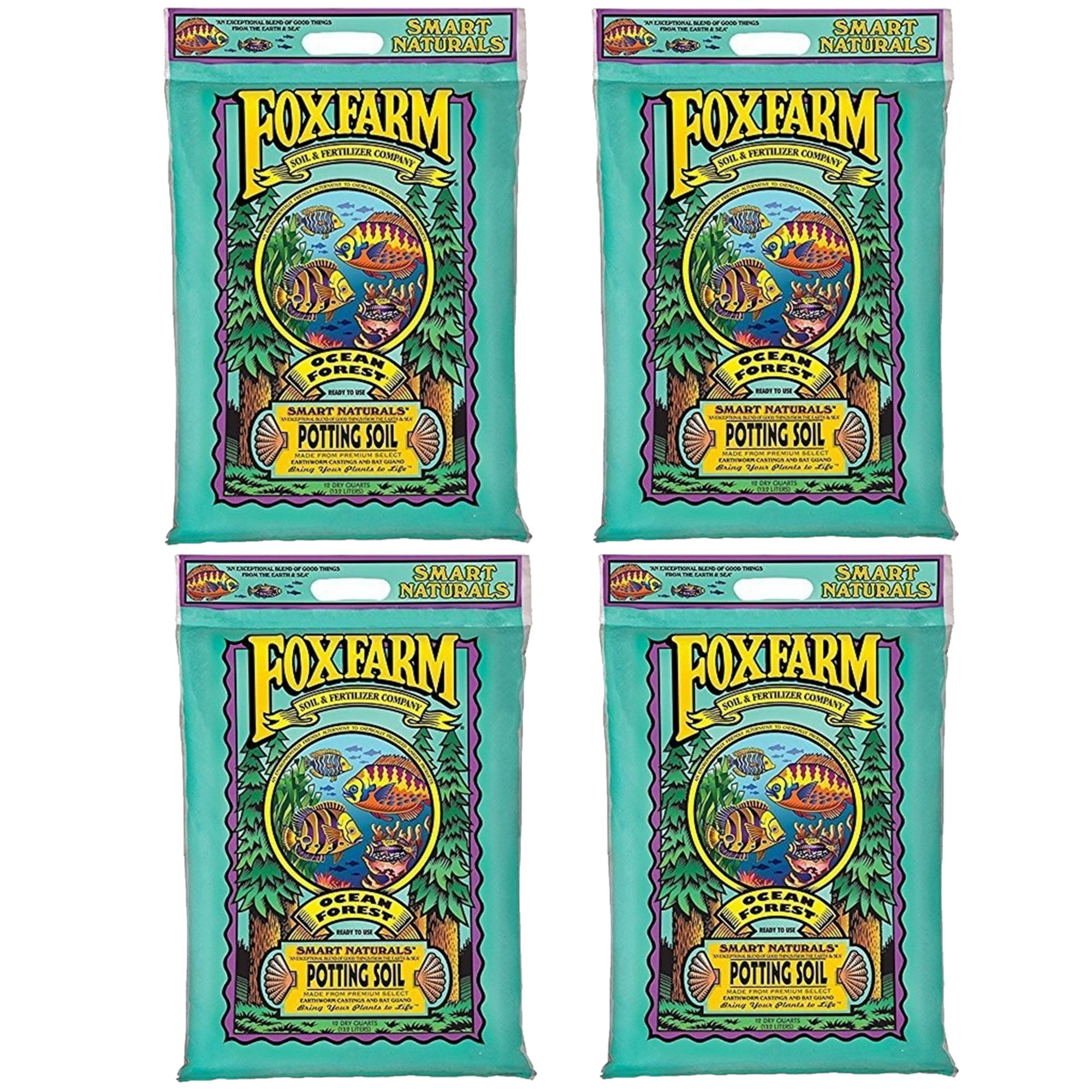 FoxFarm Ocean Forest Potting Soil Nutrient-Rich Organic Garden Mix (4 Pack, 3 Gallon Bags) 3n8nv