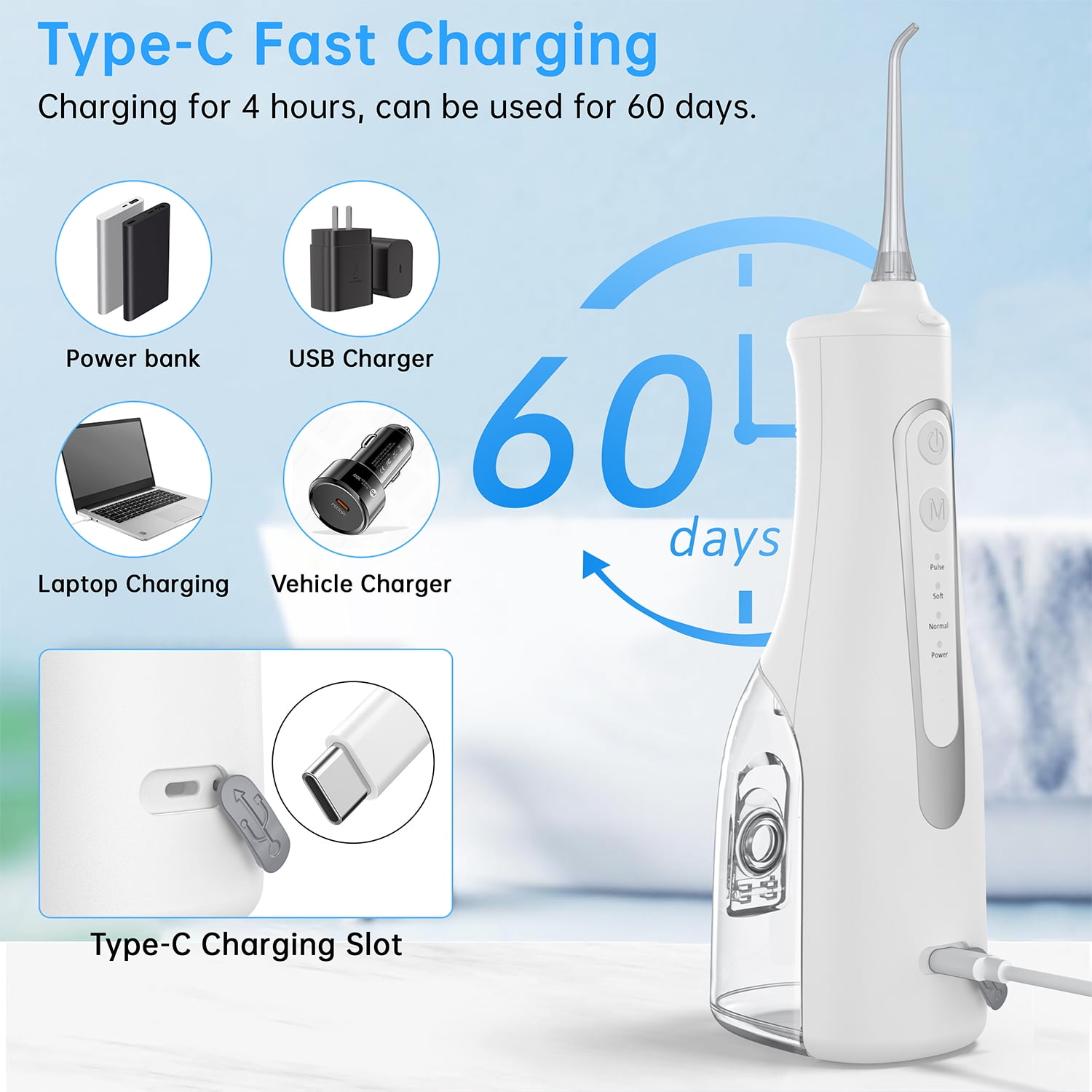 Cshidworld Portable Oral Irrigator, Professional Electric Water Flosser for Teeth Cleaning with 5 Modes and 8 Replacement Tips (White, 10.14 fl oz) 2vge3