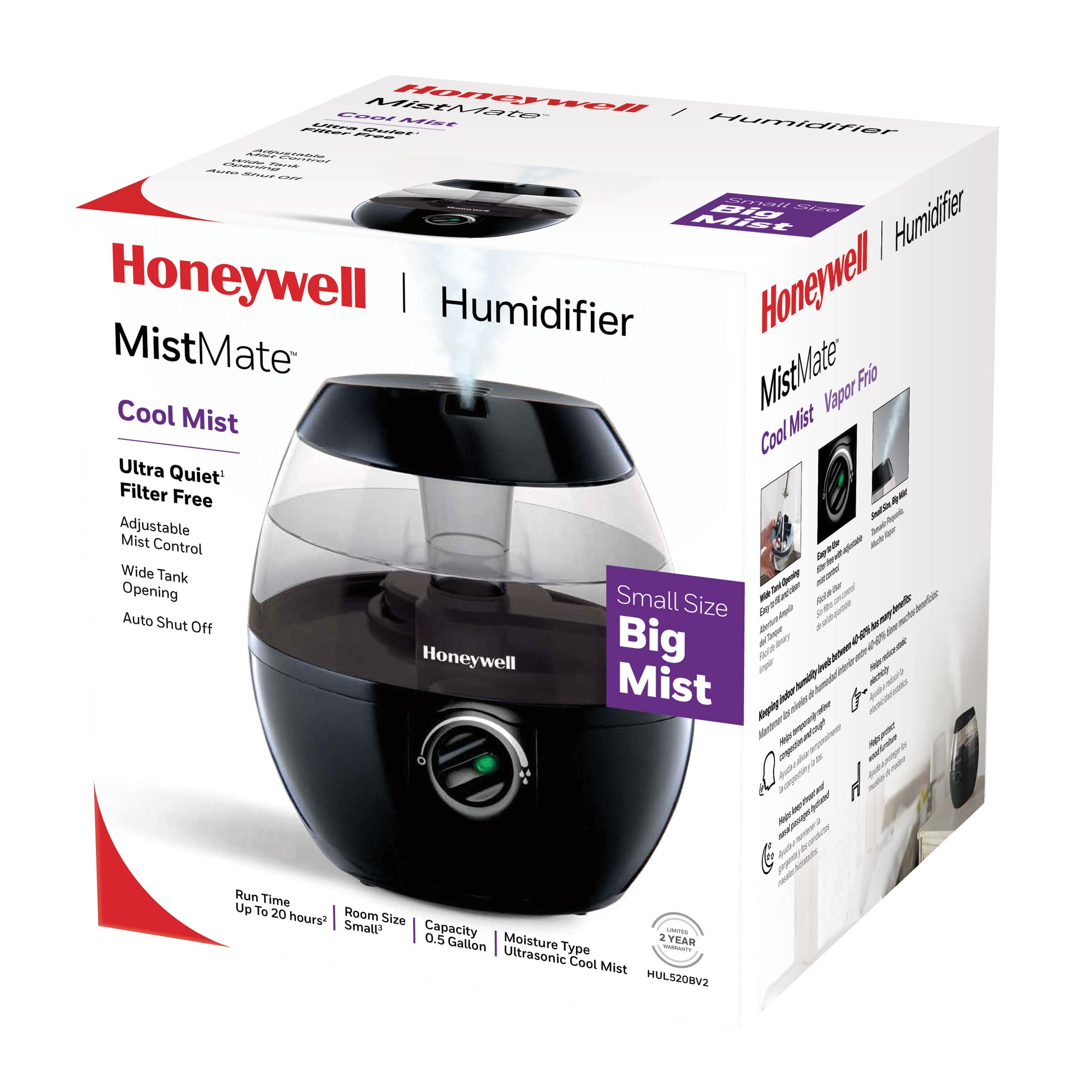 Honeywell Mistmate Ultrasonic Cool Mist Humidifier (Black, 0.50 gal) 507ok