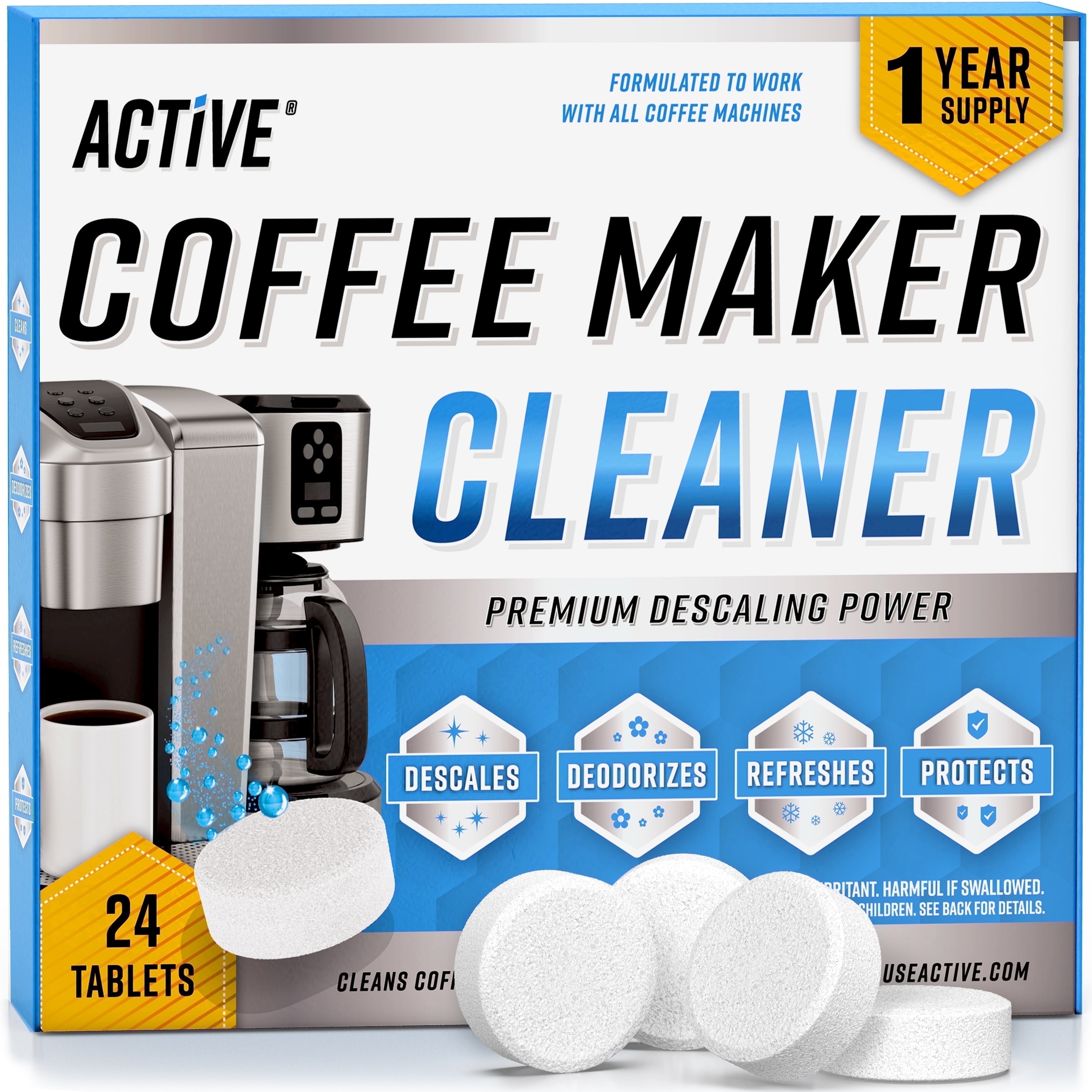 Active Coffee Machine Cleaner and Descaler Tablets for Keurig Nespresso Ninja Espresso (24 Count) 5cjy4