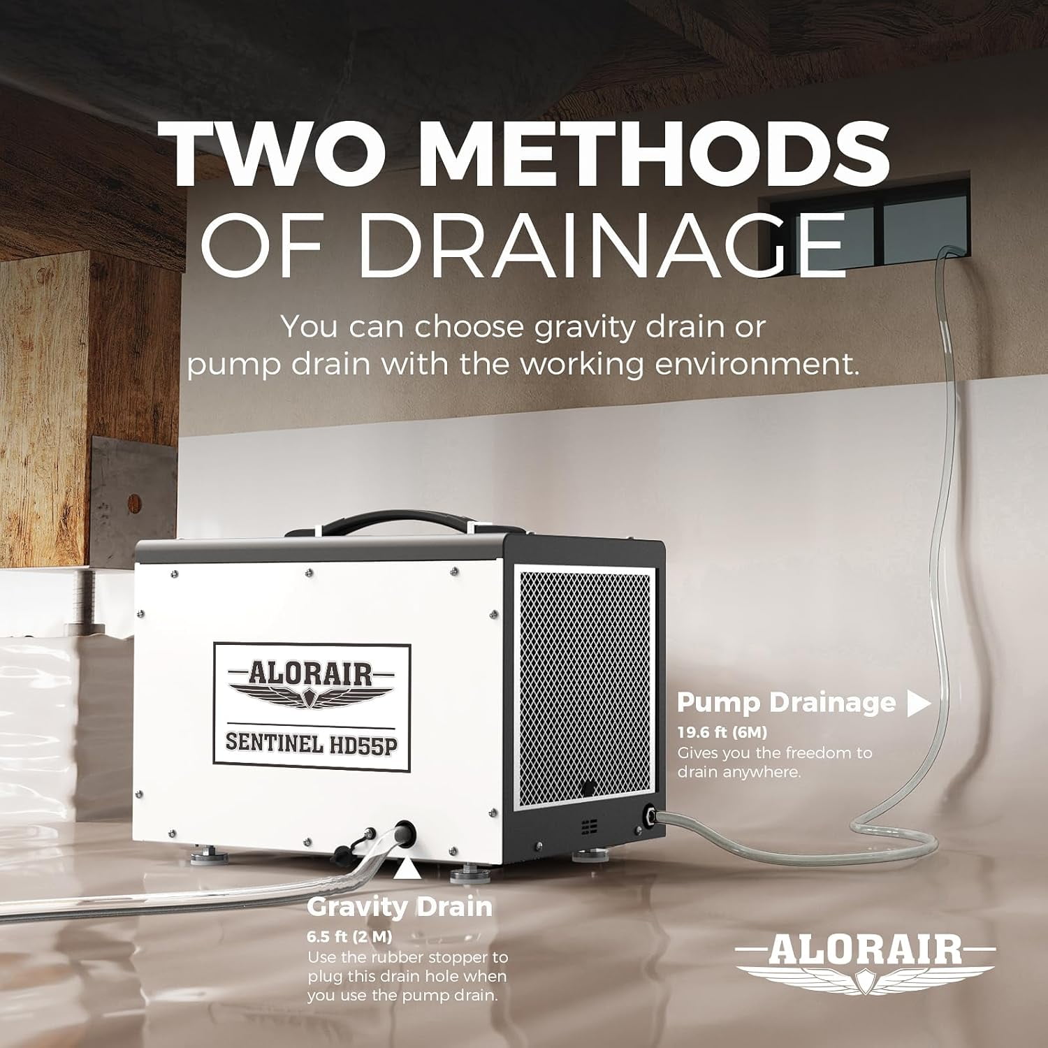 AlorAir Crawl Space Dehumidifier, 120 PPD Commercial Basement Dehumidifier with Pump and Drain Hose (White, 17.64 x 11.69 x 11.85 in) ev0bq