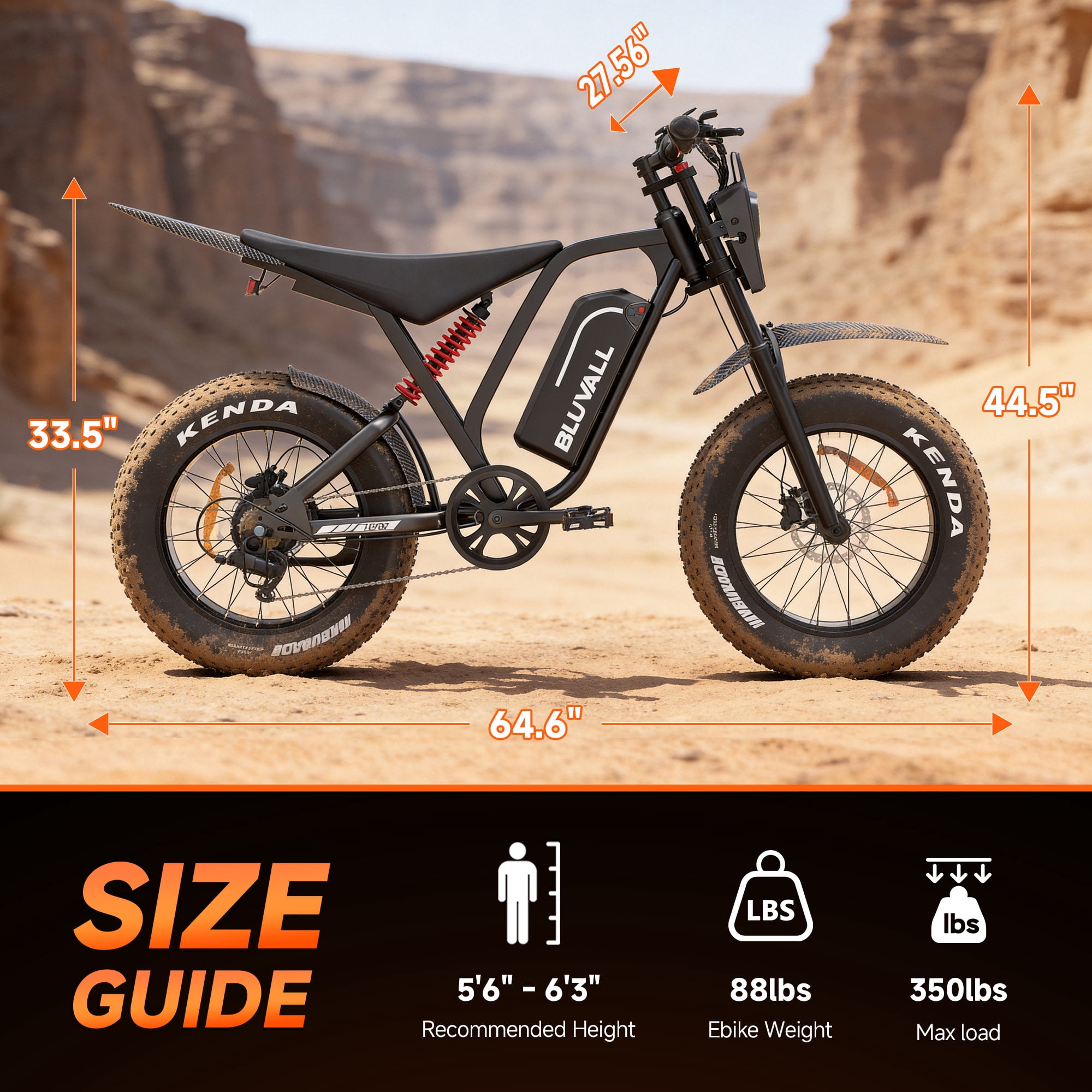 Bluvall 3000W Electric Dirt Bike, All-Terrain Fat Tire E-Motorcycle, Full Suspension & Hydraulic Brakes (Black, 20 in) 7y1ky