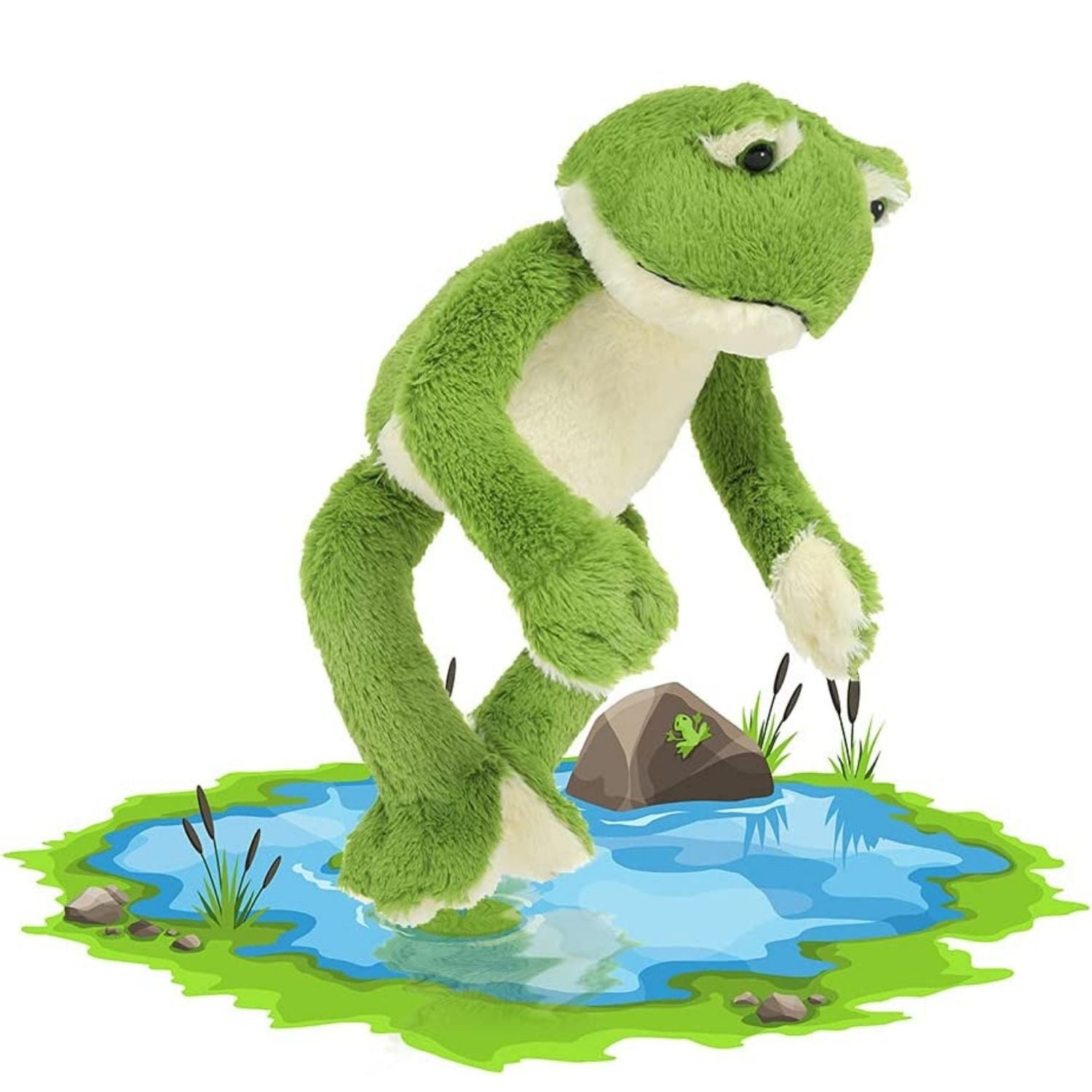 MaoGoLan Plush Frog Stuffed Animal Soft Toy with White Belly (Green, 17 in) ux28u