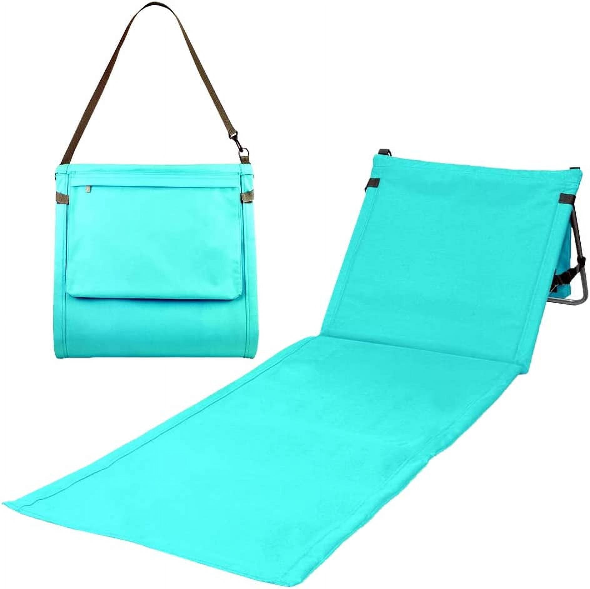 Bo-Toys Portable Beach Mat Padded Lounge Chair with Attached Tote (Blue, 21.25 in x 63.5 in) pw5hw