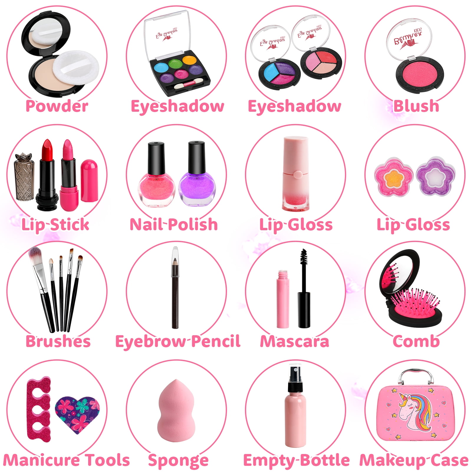 Sendida Washable Kids Makeup Kit for Girls, Pretend Play Cosmetic Set with Makeup Bag (25 Pieces) 6ltc7