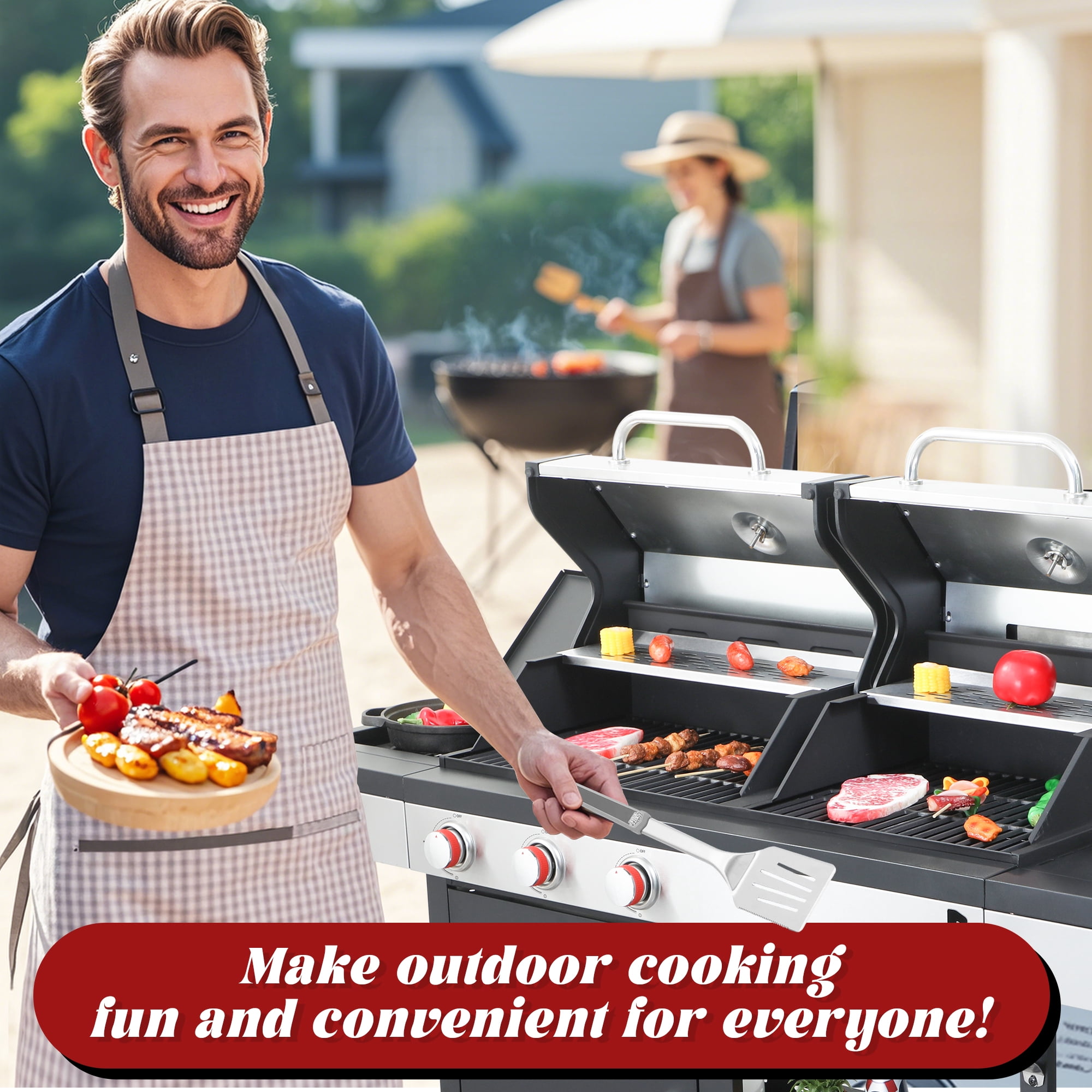 Nice Cooker Gas and Charcoal Combo Grill with Side Burner, Porcelain-Enameled Cast Iron Grates, Outdoor BBQ Grill with Storage Cabinet (Black, 37,230 BTU) wd8ti