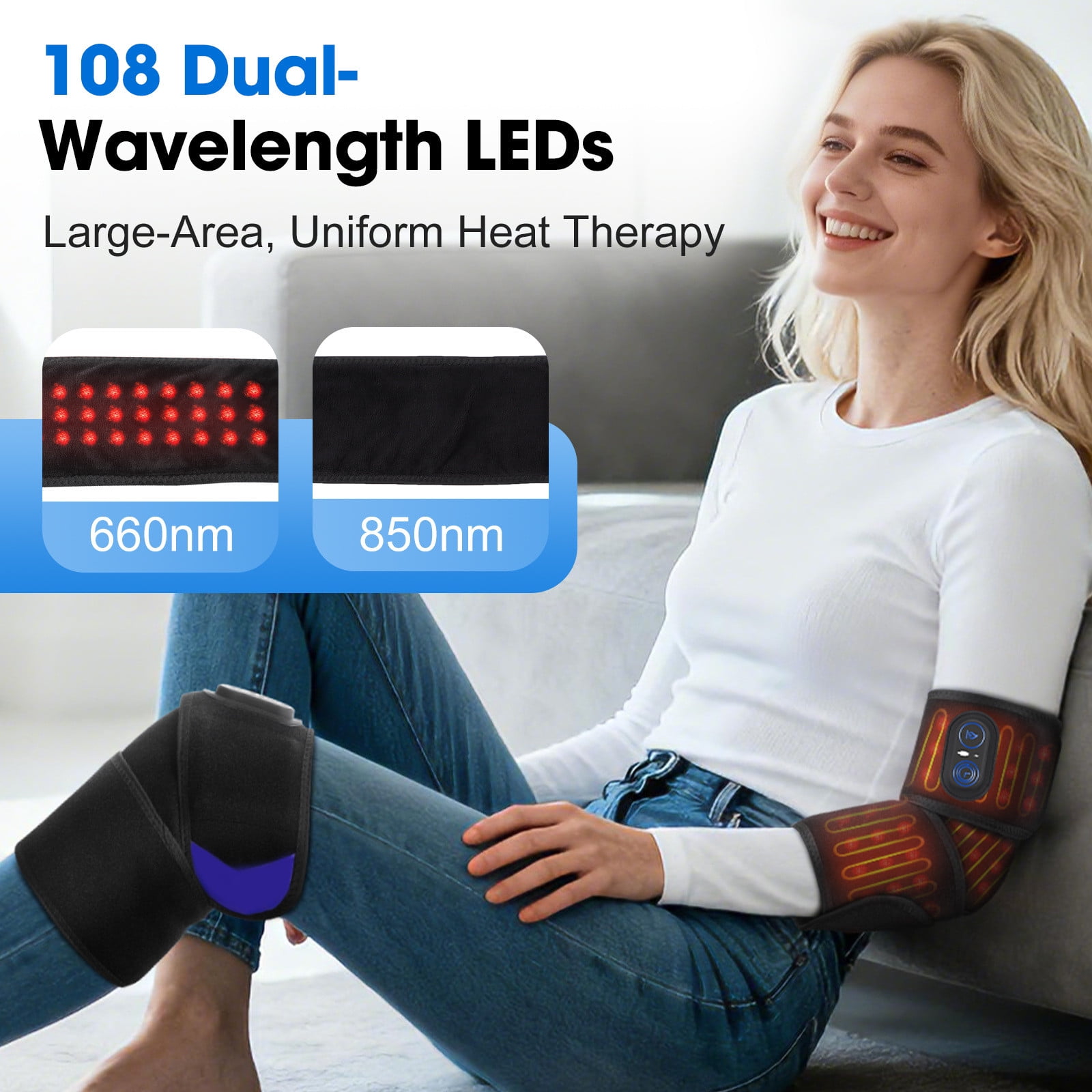 YiFudd Red Light Therapy Heating Strap with 108 LEDs, Phototherapy Vibration Massage Band for Targeted Relief (Red, 39 in) 8auha