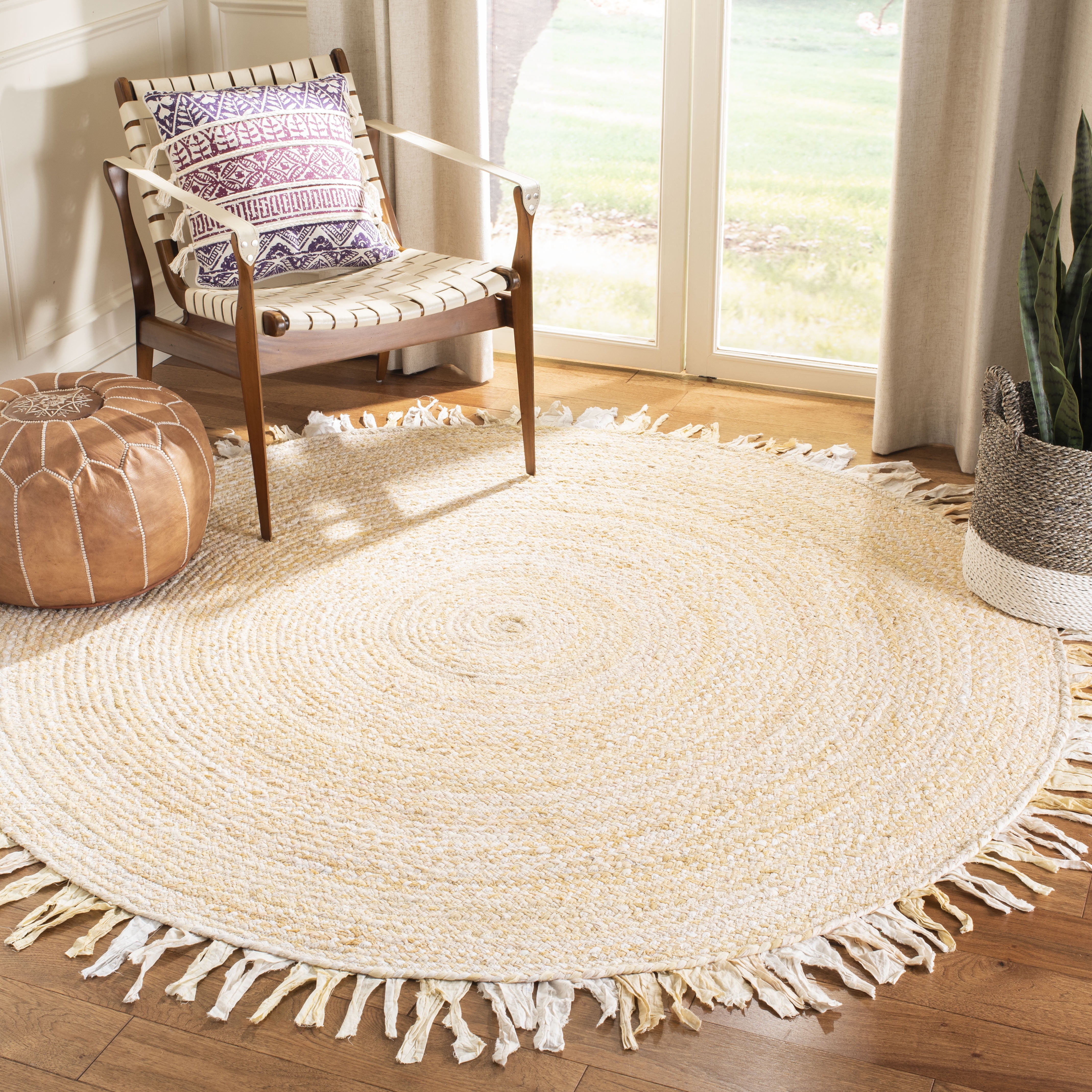 Safavieh Braided Paisley Transitional Cotton Reversible Area Rug (Beige, 5 ft x 5 ft Round) j948b