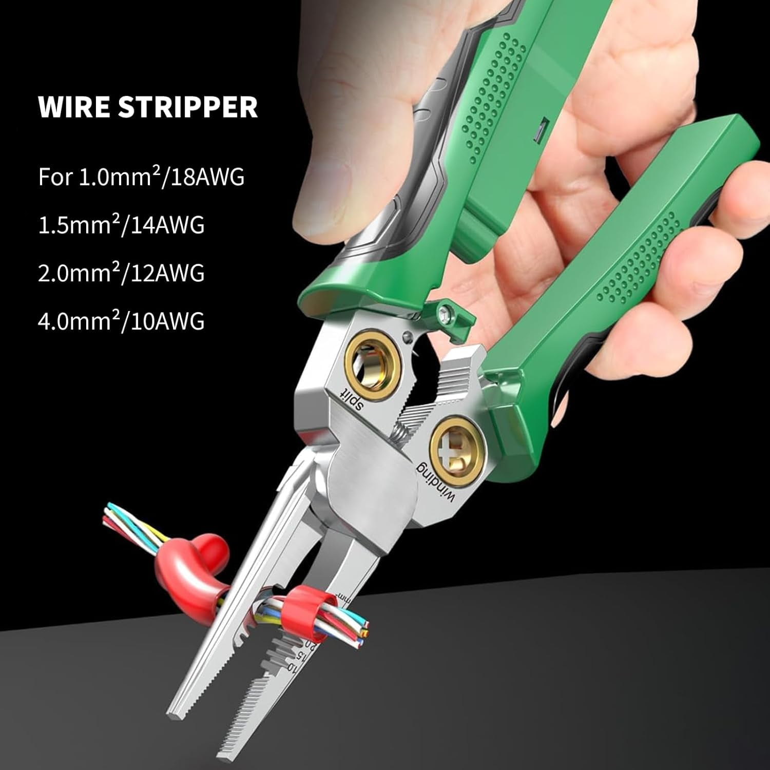 BrixVibe 8-in-1 Wire Stripper and Voltage Tester Multi-Tool (Green, 18-10 AWG) f158h