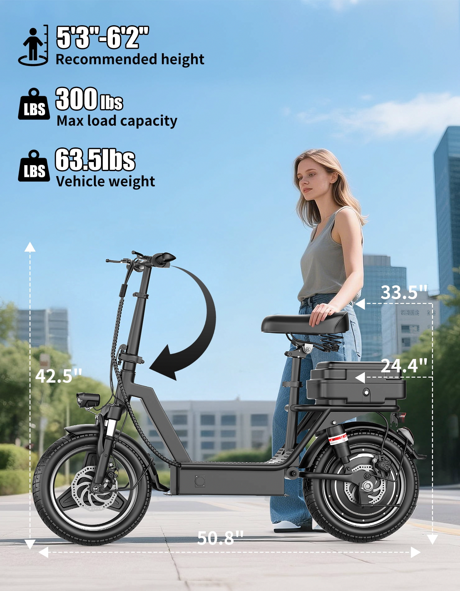 Pikabike Electric Scooter with Seat for Adults, High-Performance Commuter with Full Suspension (Black, 14 in Tires) lgccn