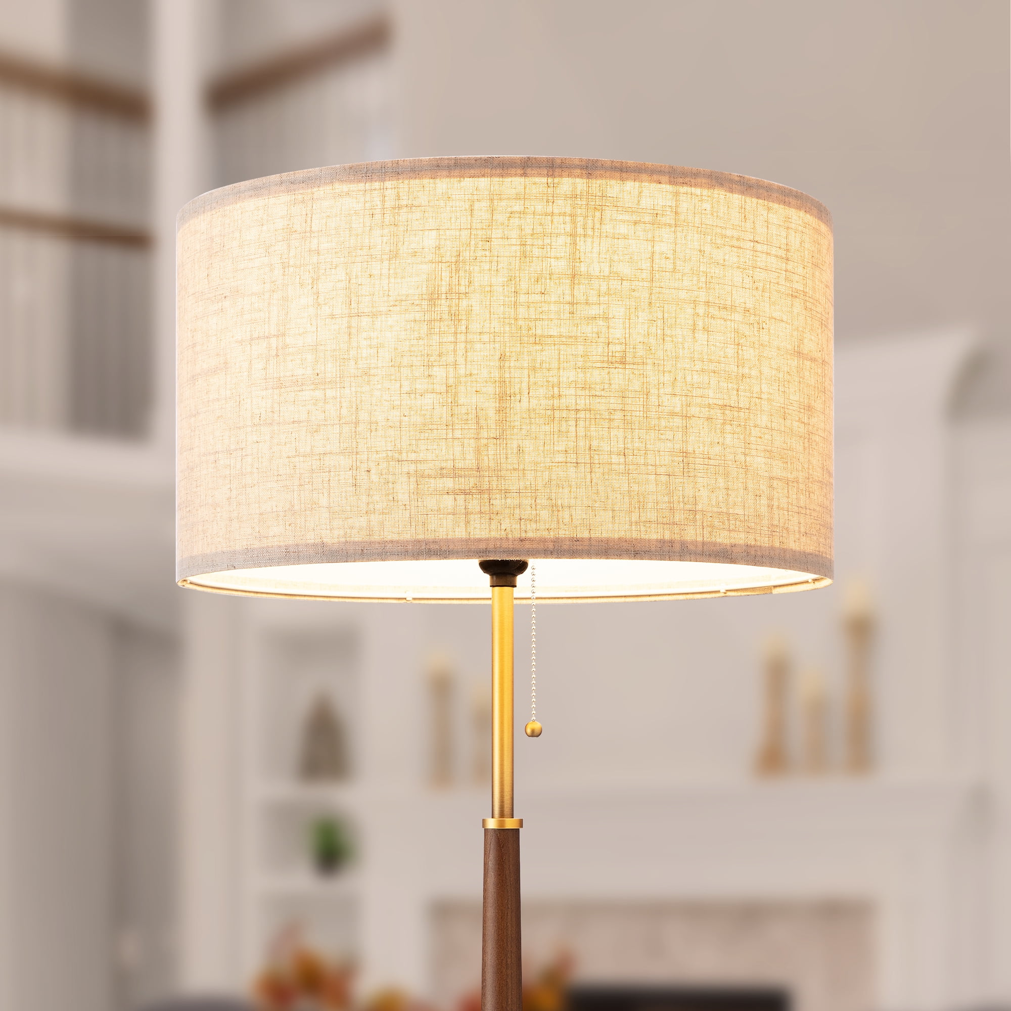 EDISHINE Vintage Floor Lamp for Living Room, Mid-Century Modern Standing Light with Chain Switch (Gold, 62 in) 4fxcu