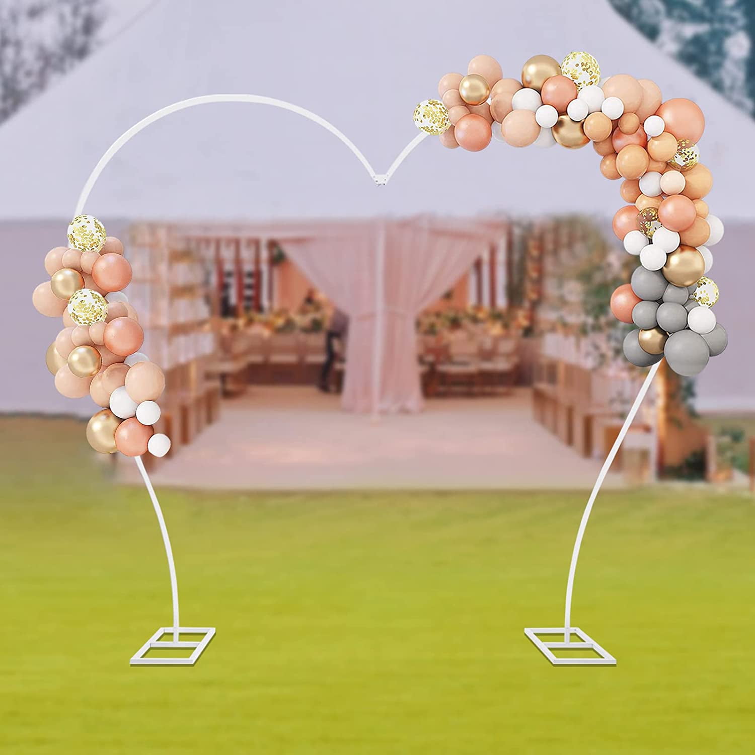 Miumaeov Heart-Shaped Metal Arch Stand for Wedding and Party Backdrop Decoration (White, 8.7 ft x 7.7 ft) ha2nl