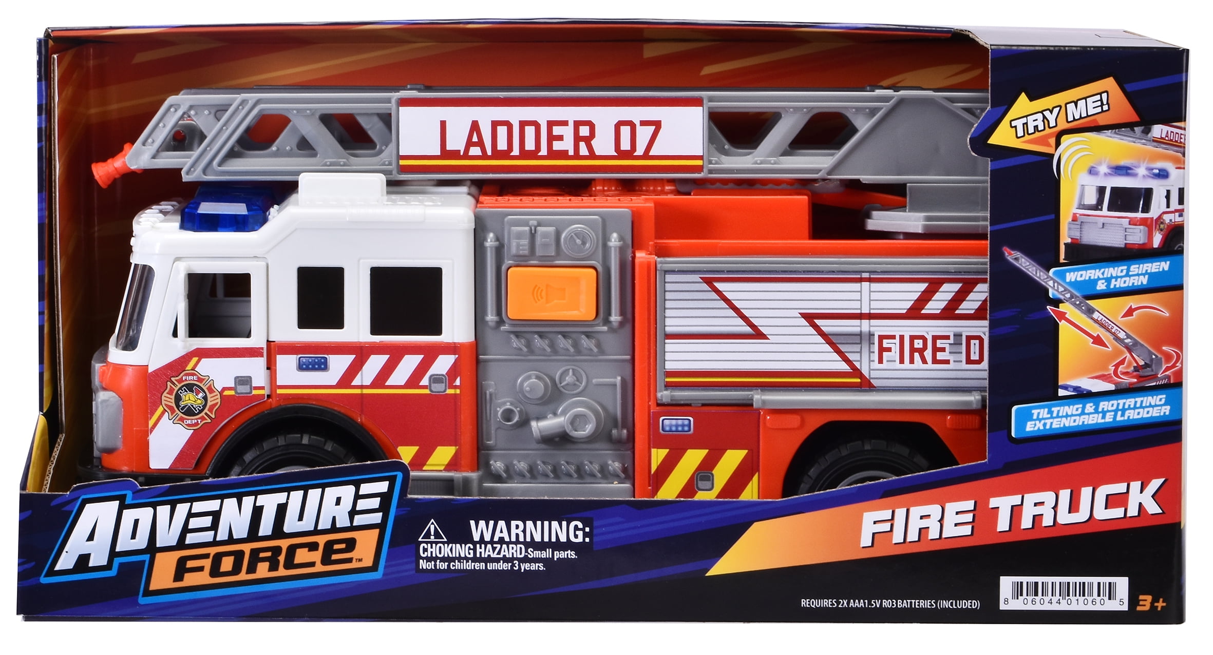 Adventure Force Fire Truck Toy with Lights and Sounds (13.59 in x 4.86 in x 11.81 in) nx4bh