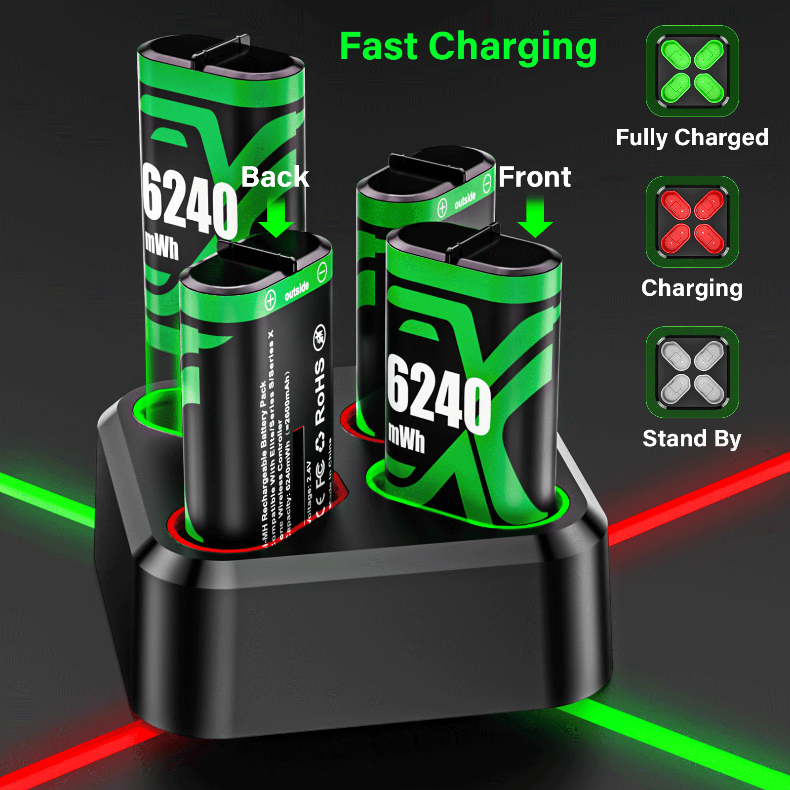 ZRZLMVP Rechargeable Xbox Controller Battery Pack with Charging Station (4-Pack, Black) cingh